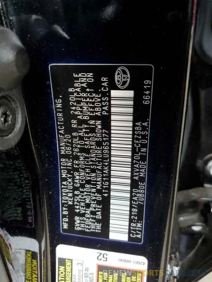 12 Фотография поврежденного автомобиля 4T1G11AK4LU965177 TOYOTA CAMRY 2020