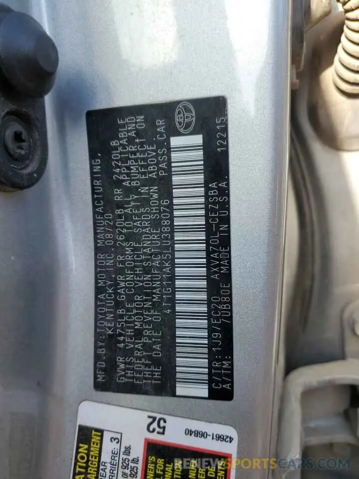 13 Фотография поврежденного автомобиля 4T1G11AK5LU388076 TOYOTA CAMRY 2020