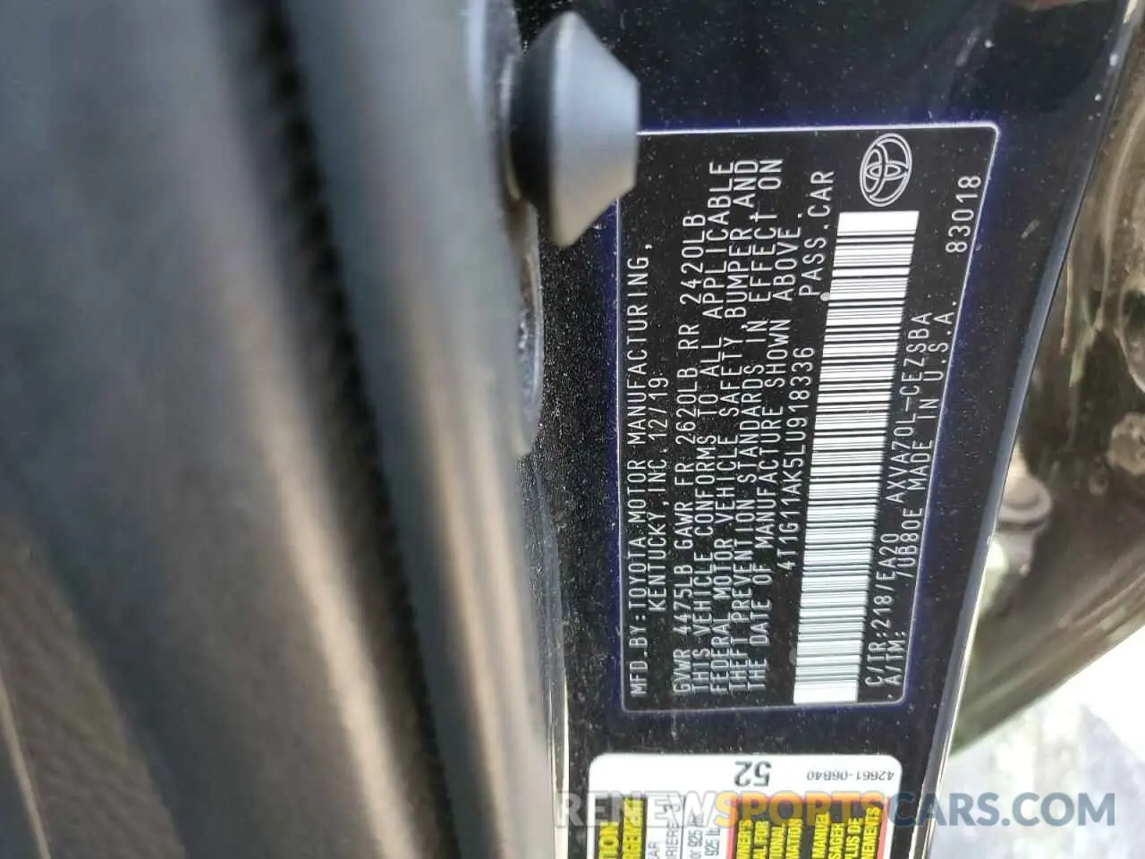 10 Photograph of a damaged car 4T1G11AK5LU918336 TOYOTA CAMRY 2020
