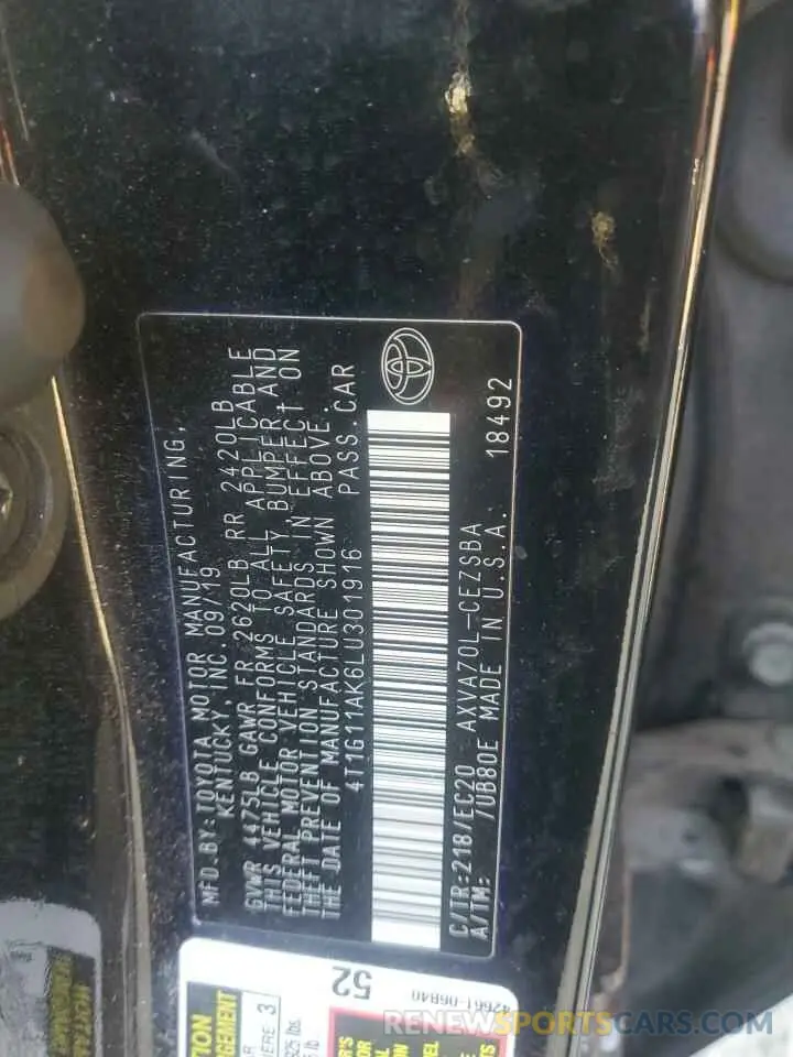12 Photograph of a damaged car 4T1G11AK6LU301916 TOYOTA CAMRY 2020
