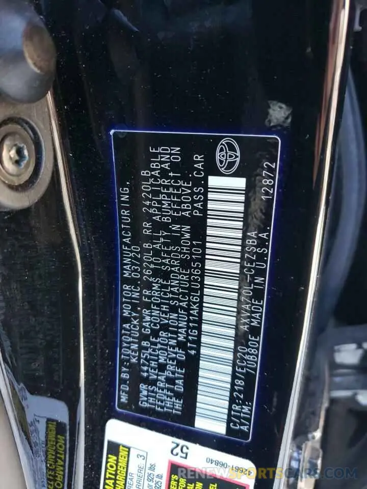 12 Фотография поврежденного автомобиля 4T1G11AK6LU365101 TOYOTA CAMRY 2020
