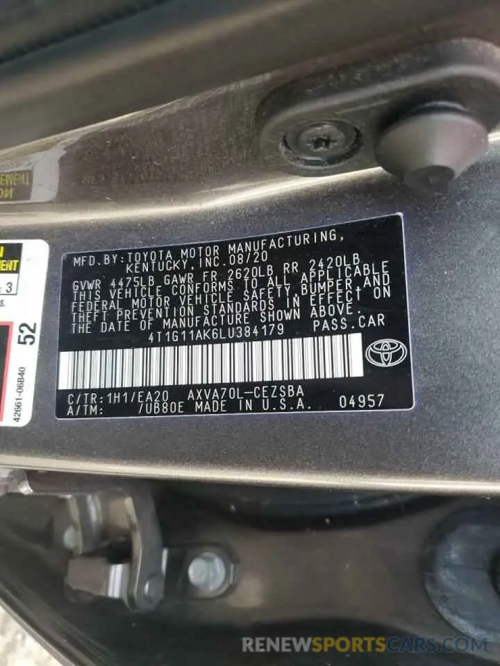 13 Фотография поврежденного автомобиля 4T1G11AK6LU384179 TOYOTA CAMRY 2020