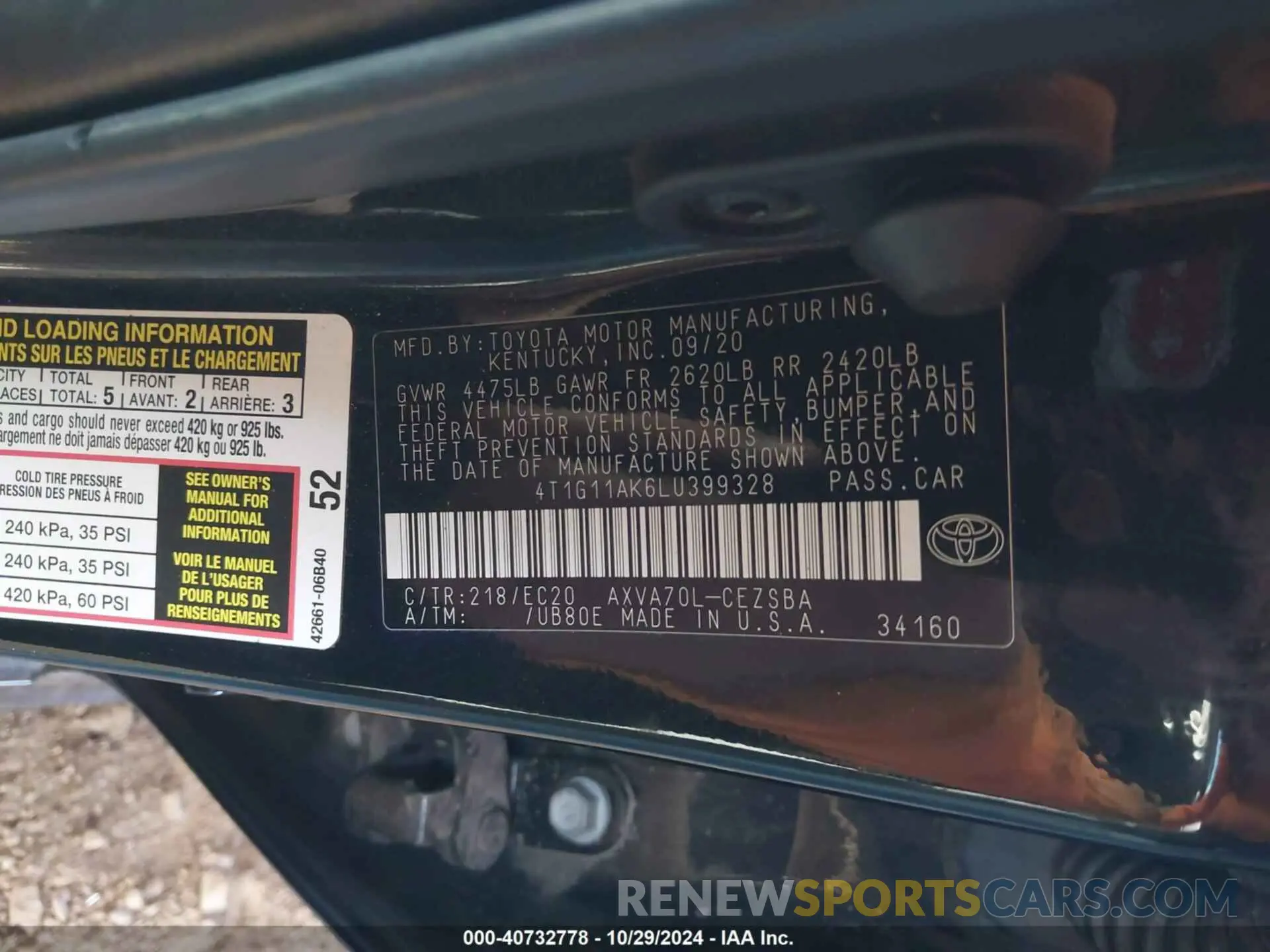 9 Photograph of a damaged car 4T1G11AK6LU399328 TOYOTA CAMRY 2020
