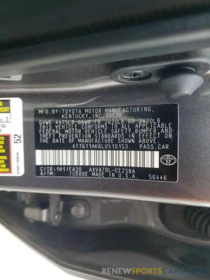 10 Photograph of a damaged car 4T1G11AK6LU510153 TOYOTA CAMRY 2020