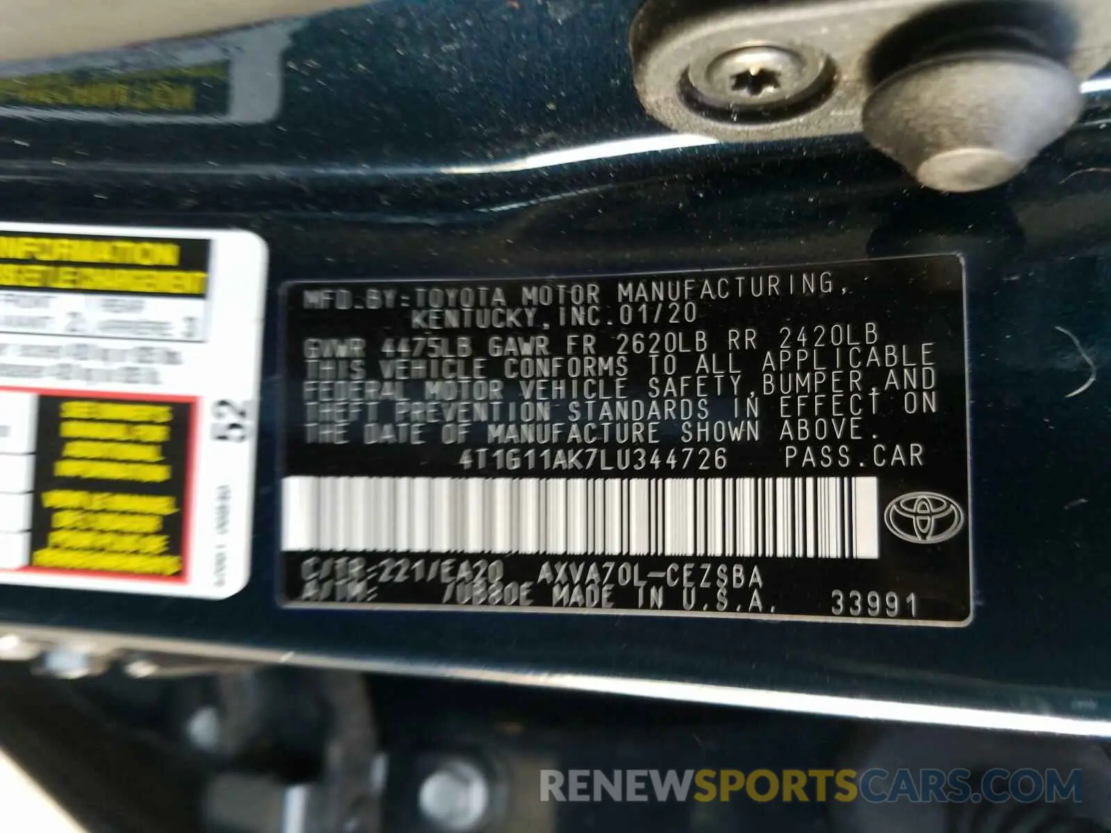10 Photograph of a damaged car 4T1G11AK7LU344726 TOYOTA CAMRY 2020