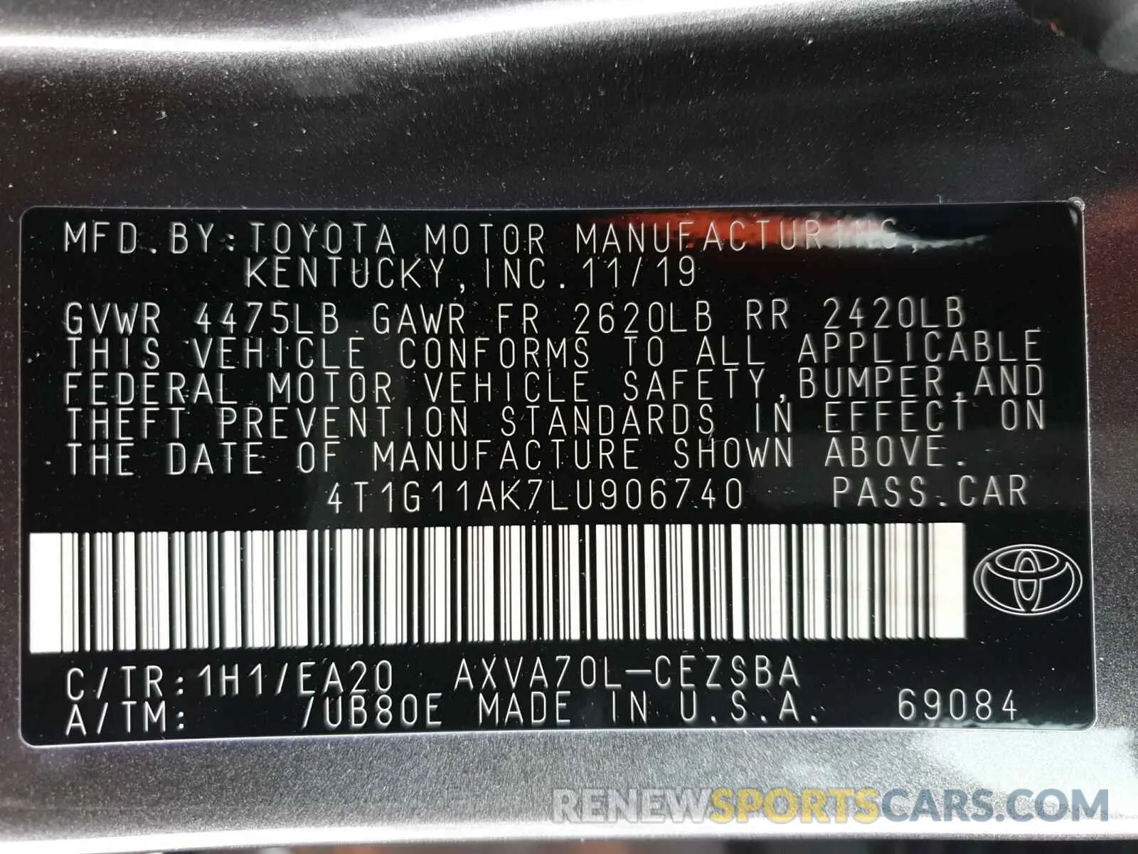 10 Photograph of a damaged car 4T1G11AK7LU906740 TOYOTA CAMRY 2020