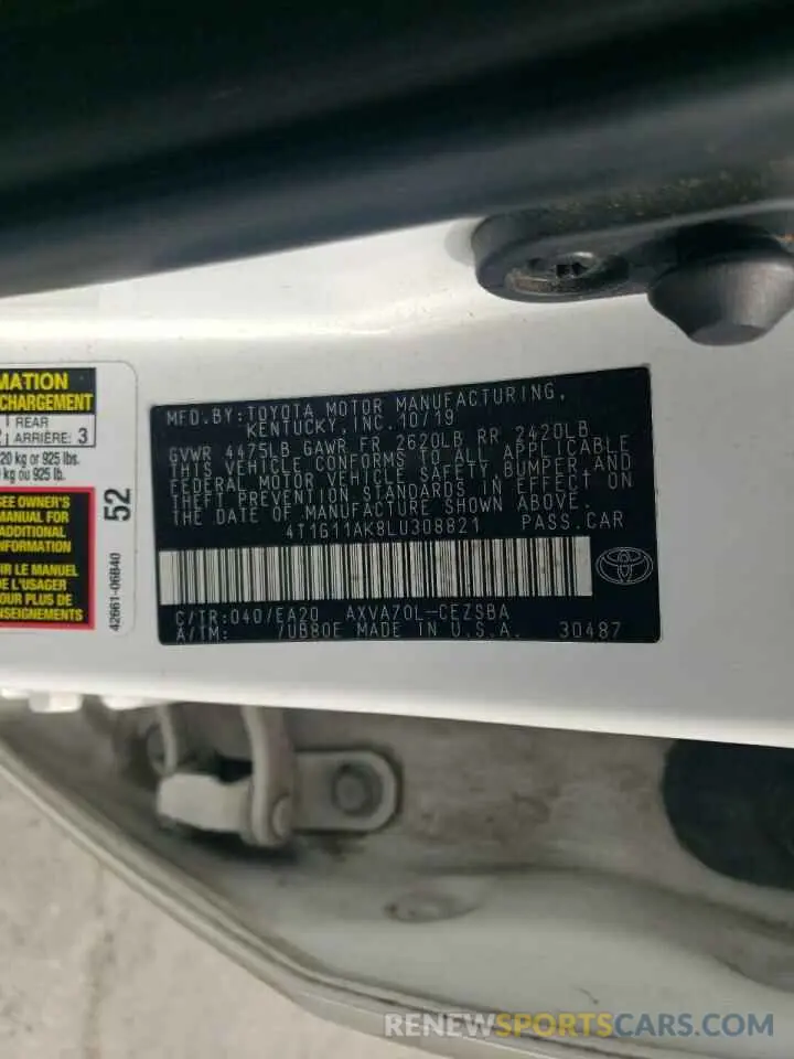 14 Photograph of a damaged car 4T1G11AK8LU308821 TOYOTA CAMRY 2020