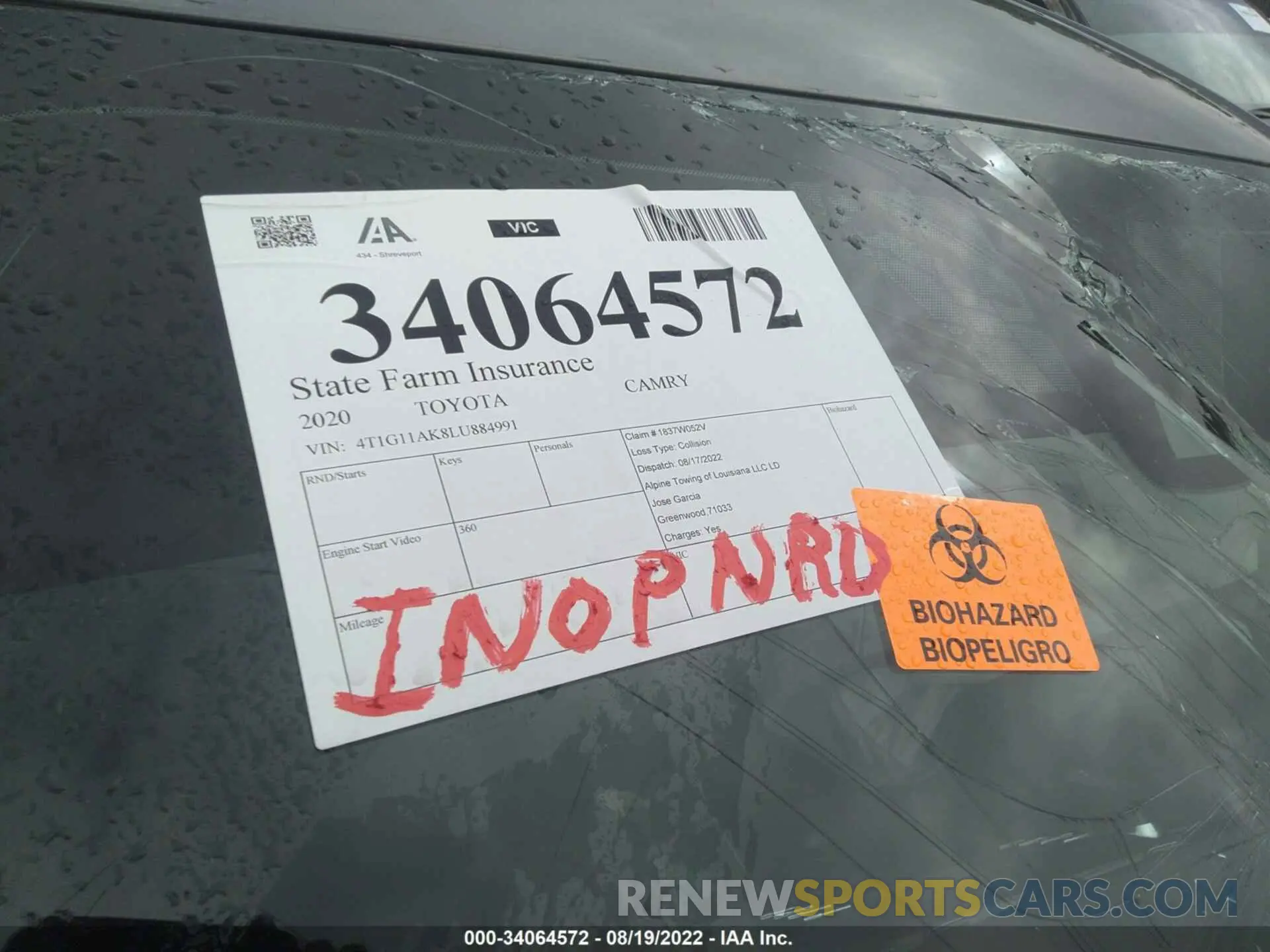7 Photograph of a damaged car 4T1G11AK8LU884991 TOYOTA CAMRY 2020