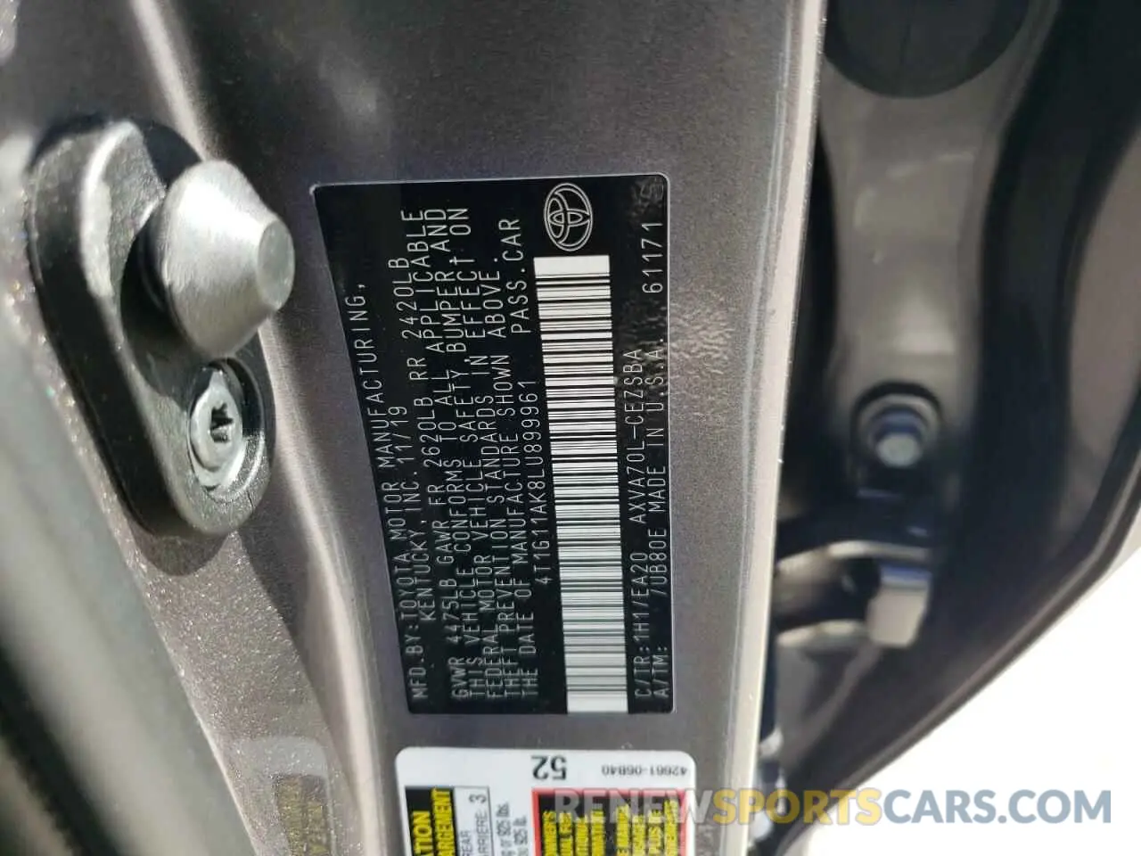 10 Фотография поврежденного автомобиля 4T1G11AK8LU899961 TOYOTA CAMRY 2020