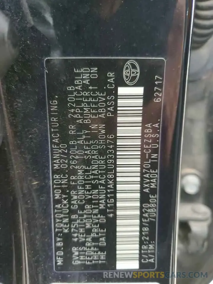 13 Фотография поврежденного автомобиля 4T1G11AK8LU933476 TOYOTA CAMRY 2020
