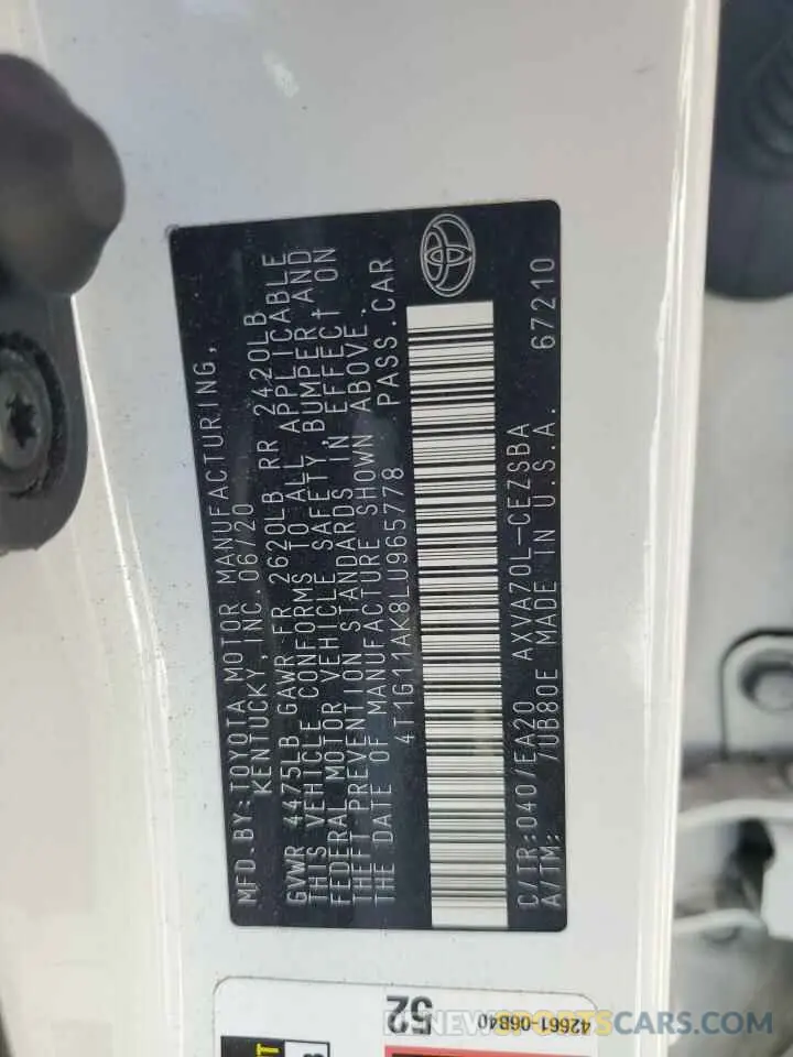 12 Фотография поврежденного автомобиля 4T1G11AK8LU965778 TOYOTA CAMRY 2020