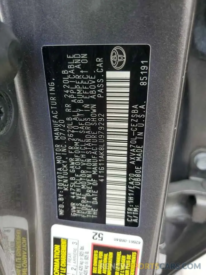 14 Фотография поврежденного автомобиля 4T1G11AK8LU979292 TOYOTA CAMRY 2020