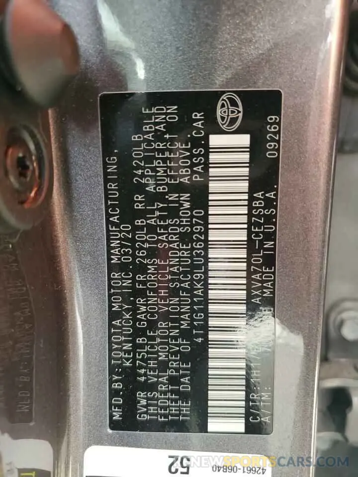 12 Photograph of a damaged car 4T1G11AK9LU362970 TOYOTA CAMRY 2020