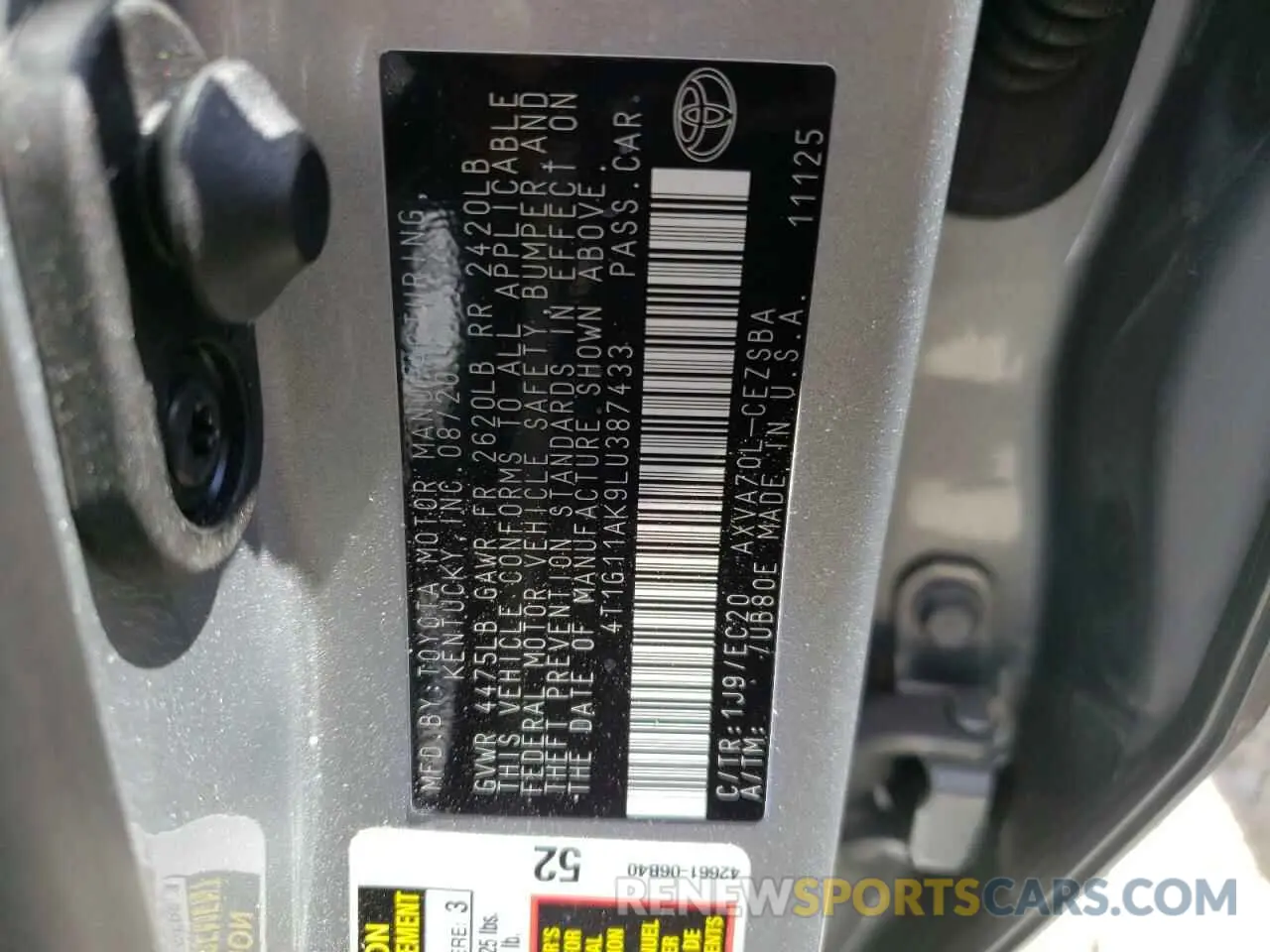 10 Фотография поврежденного автомобиля 4T1G11AK9LU387433 TOYOTA CAMRY 2020