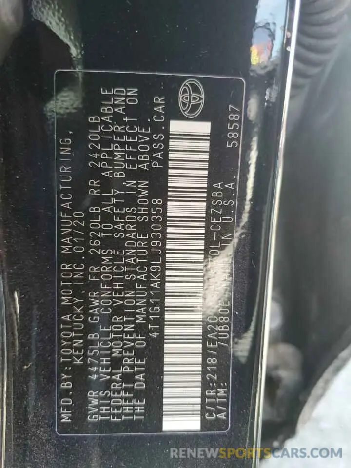 12 Photograph of a damaged car 4T1G11AK9LU930358 TOYOTA CAMRY 2020