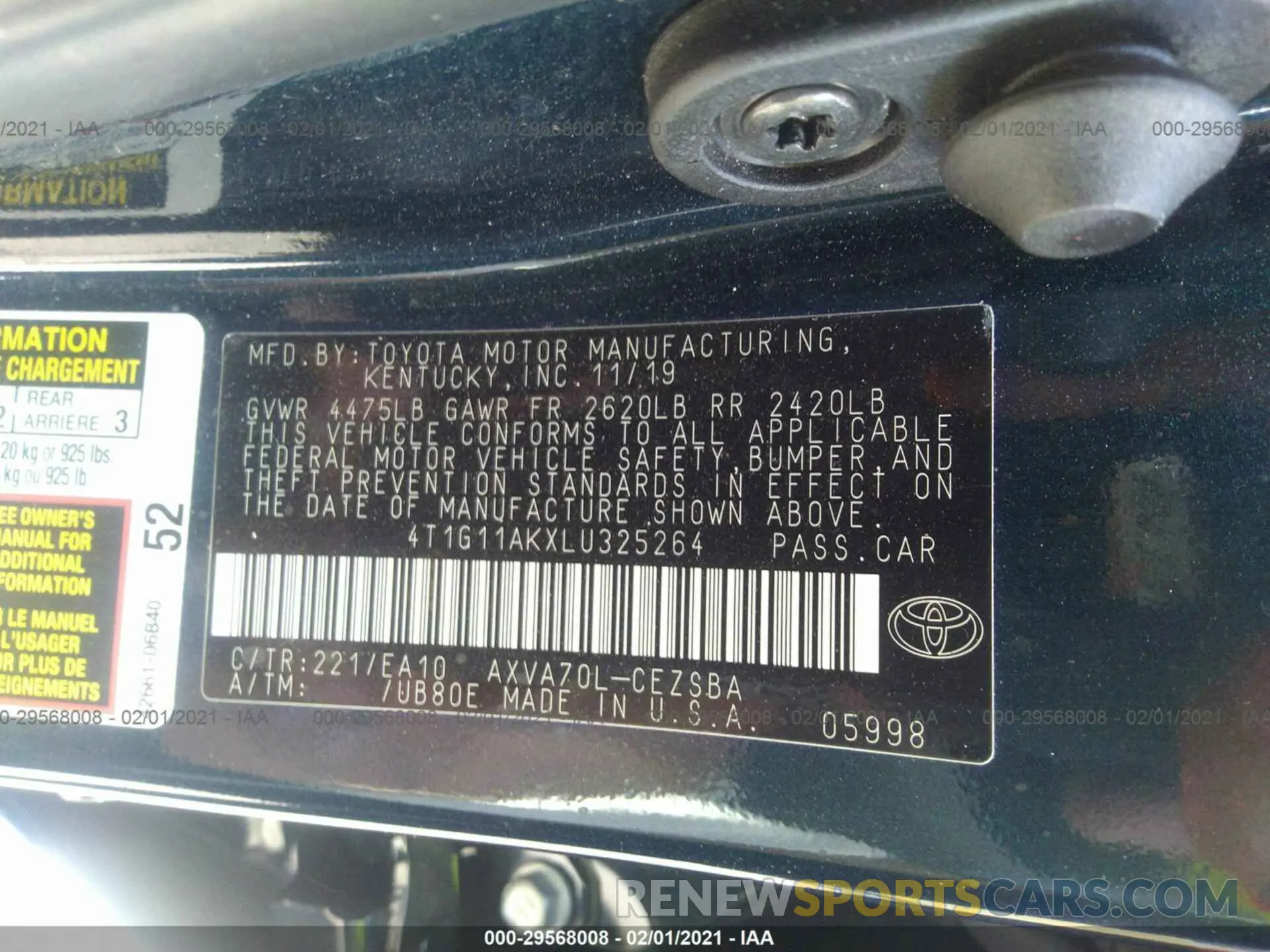 9 Photograph of a damaged car 4T1G11AKXLU325264 TOYOTA CAMRY 2020