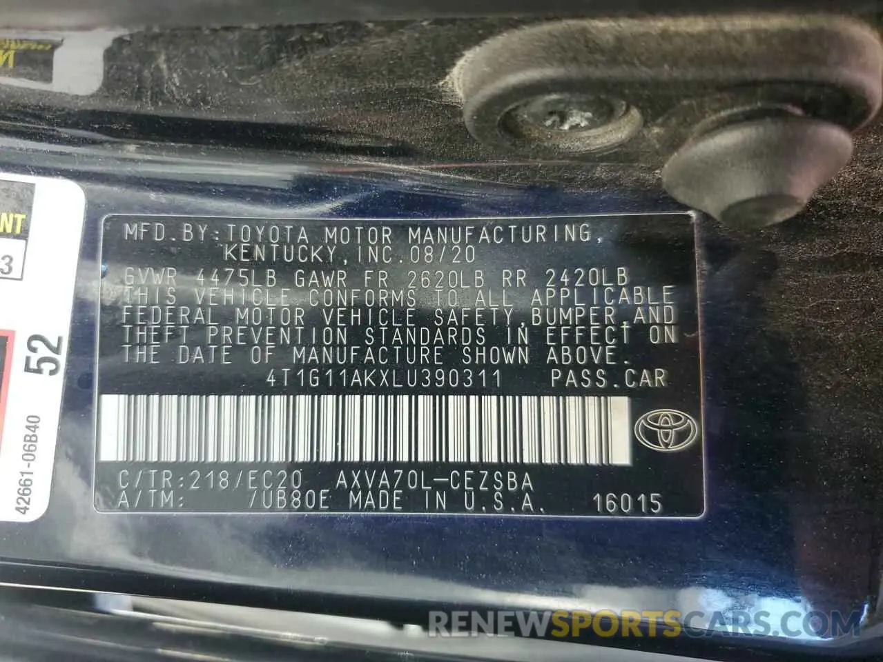 15 Photograph of a damaged car 4T1G11AKXLU390311 TOYOTA CAMRY 2020