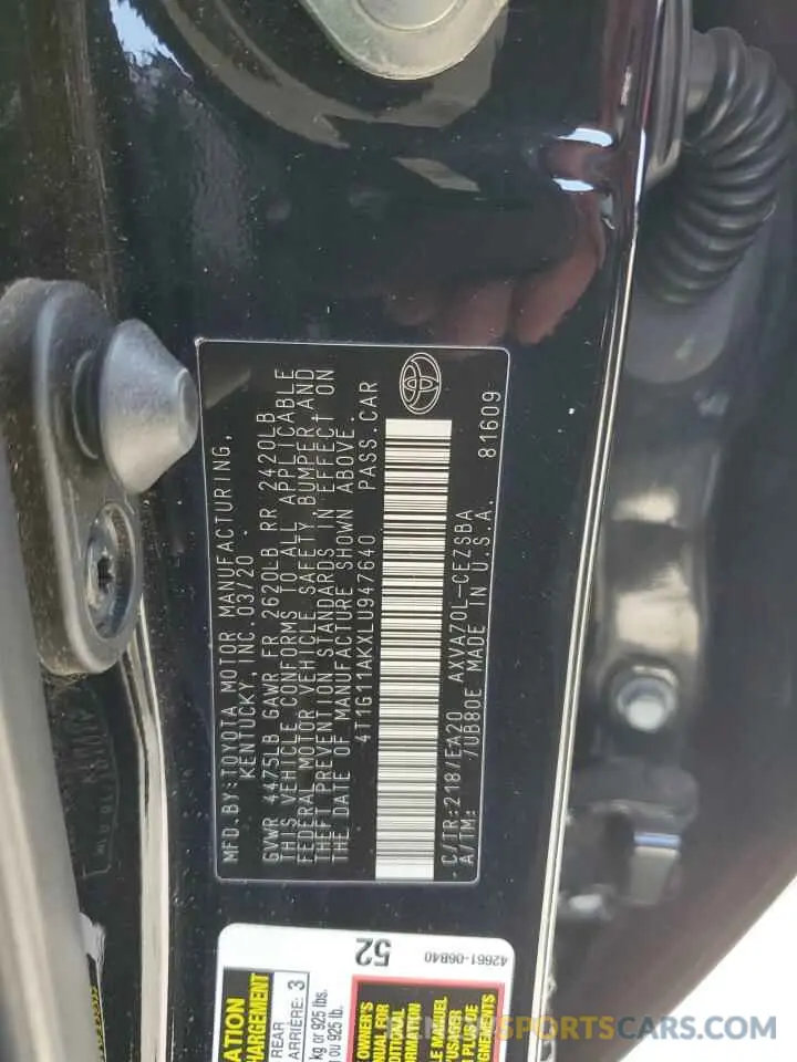 12 Photograph of a damaged car 4T1G11AKXLU947640 TOYOTA CAMRY 2020