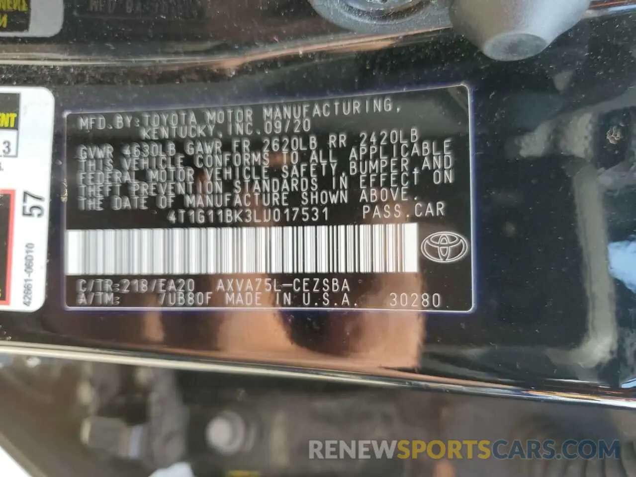 12 Photograph of a damaged car 4T1G11BK3LU017531 TOYOTA CAMRY 2020