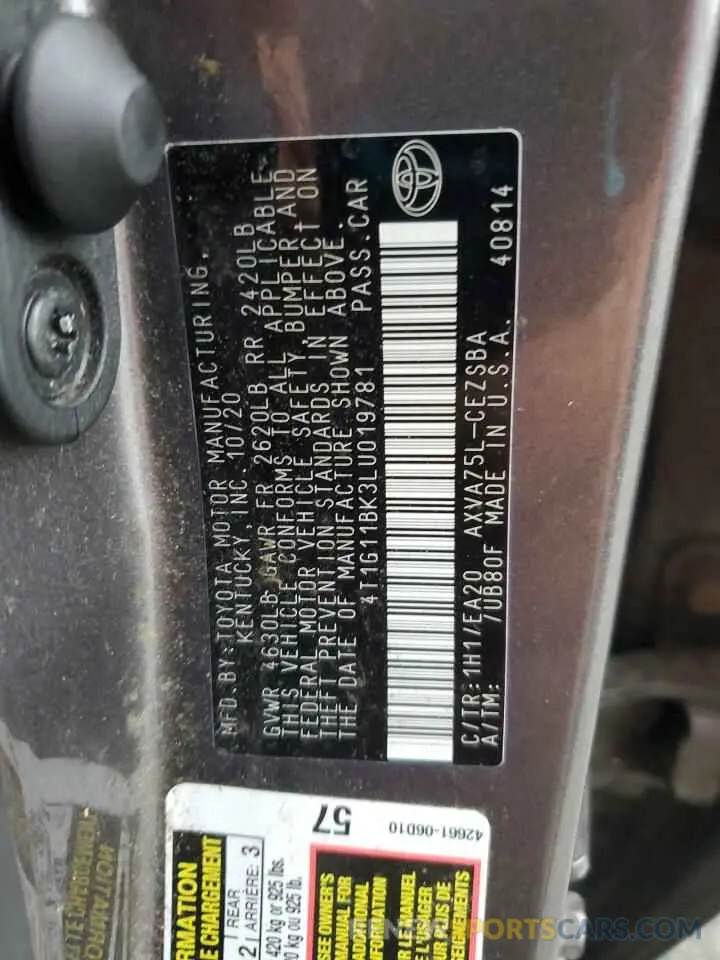 12 Photograph of a damaged car 4T1G11BK3LU019781 TOYOTA CAMRY 2020