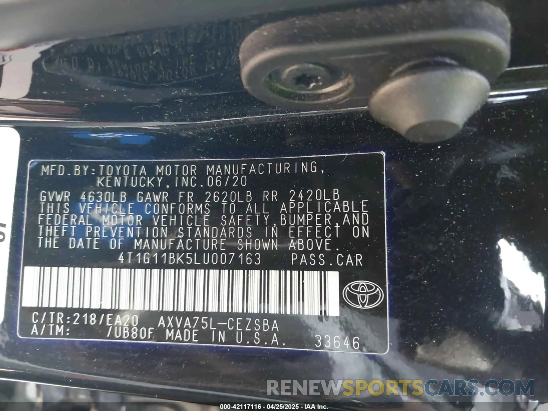 9 Photograph of a damaged car 4T1G11BK5LU007163 TOYOTA CAMRY 2020