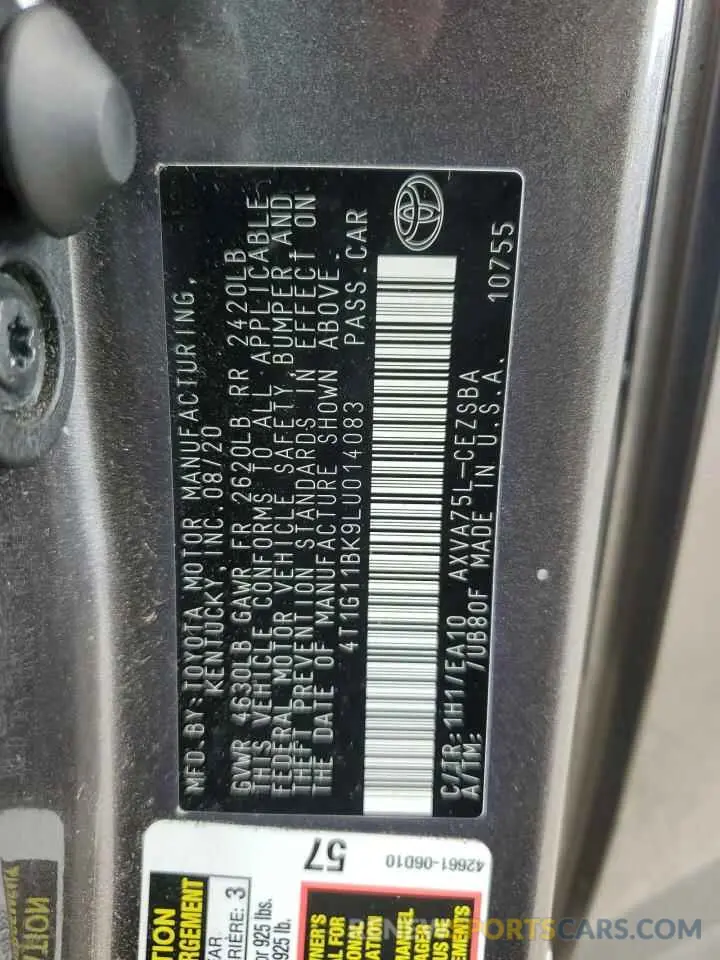 12 Photograph of a damaged car 4T1G11BK9LU014083 TOYOTA CAMRY 2020