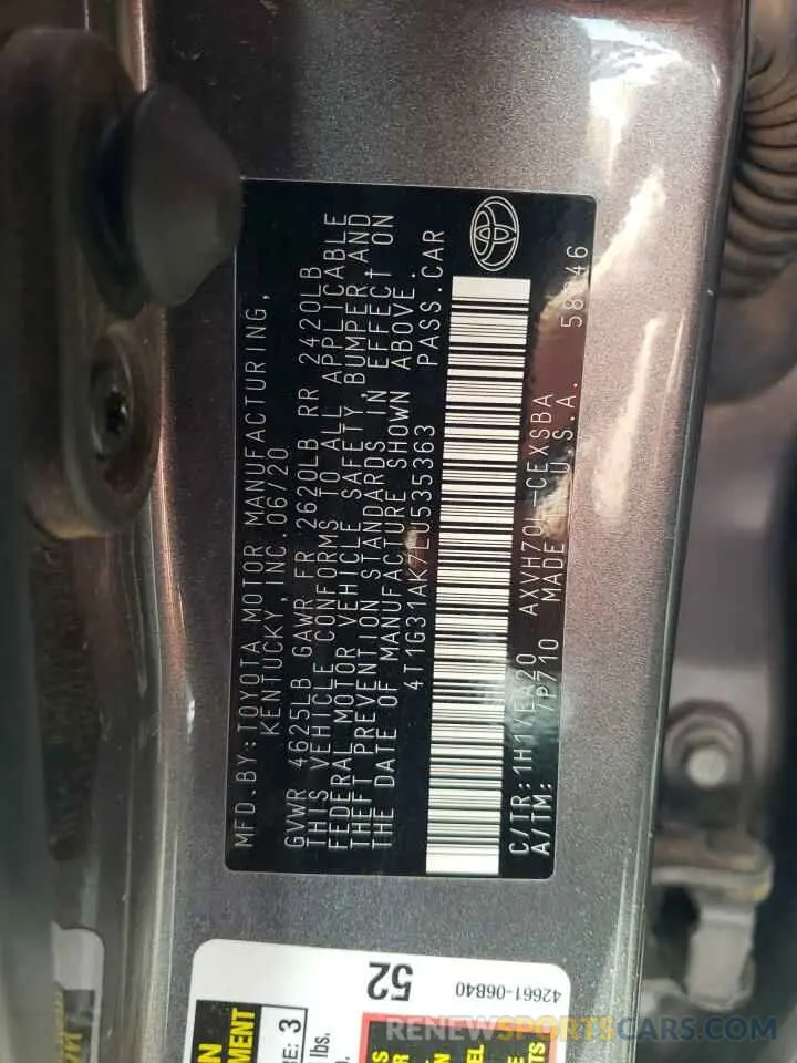 14 Photograph of a damaged car 4T1G31AK7LU535363 TOYOTA CAMRY 2020