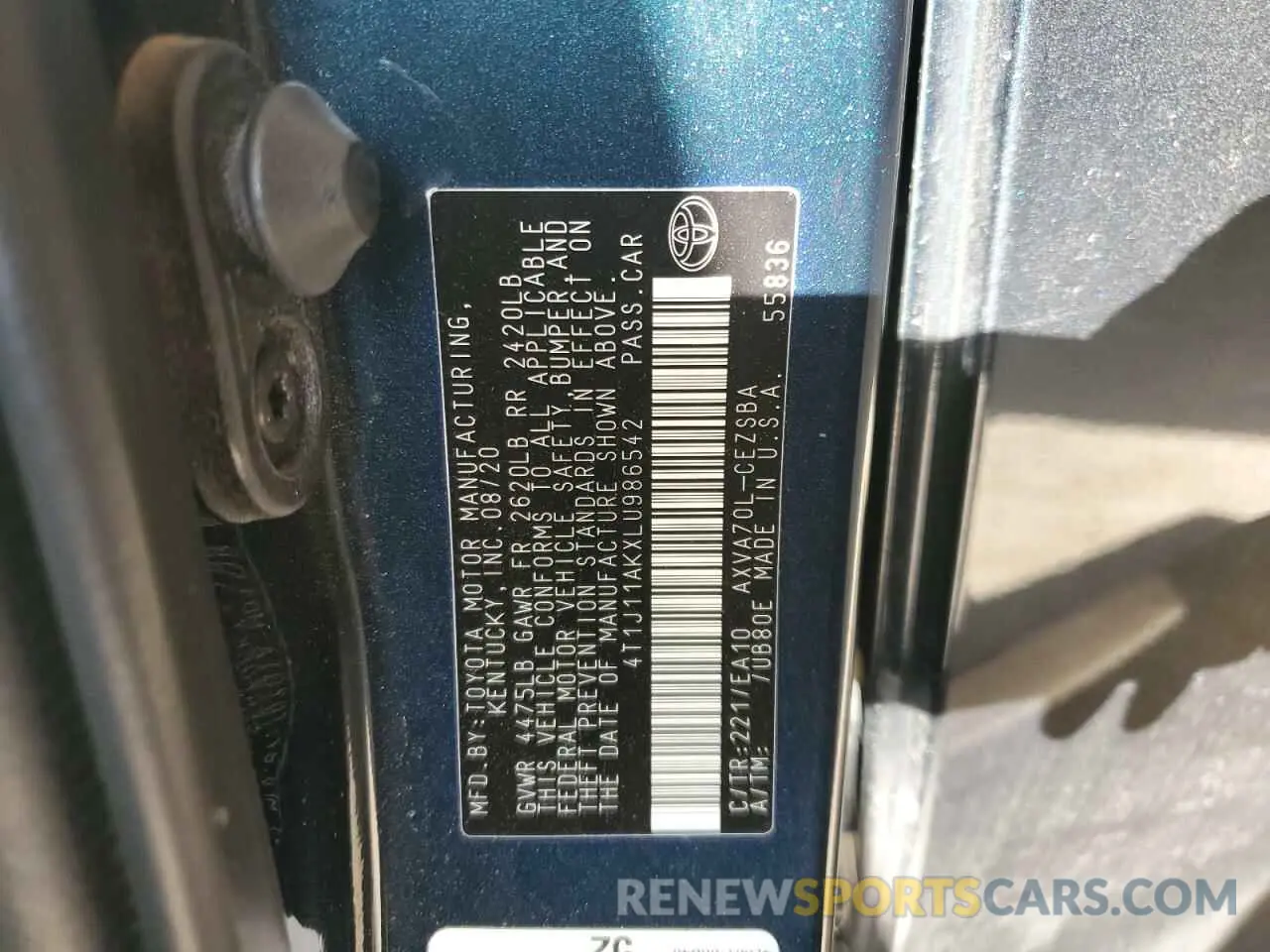12 Фотография поврежденного автомобиля 4T1J11AKXLU986542 TOYOTA CAMRY 2020
