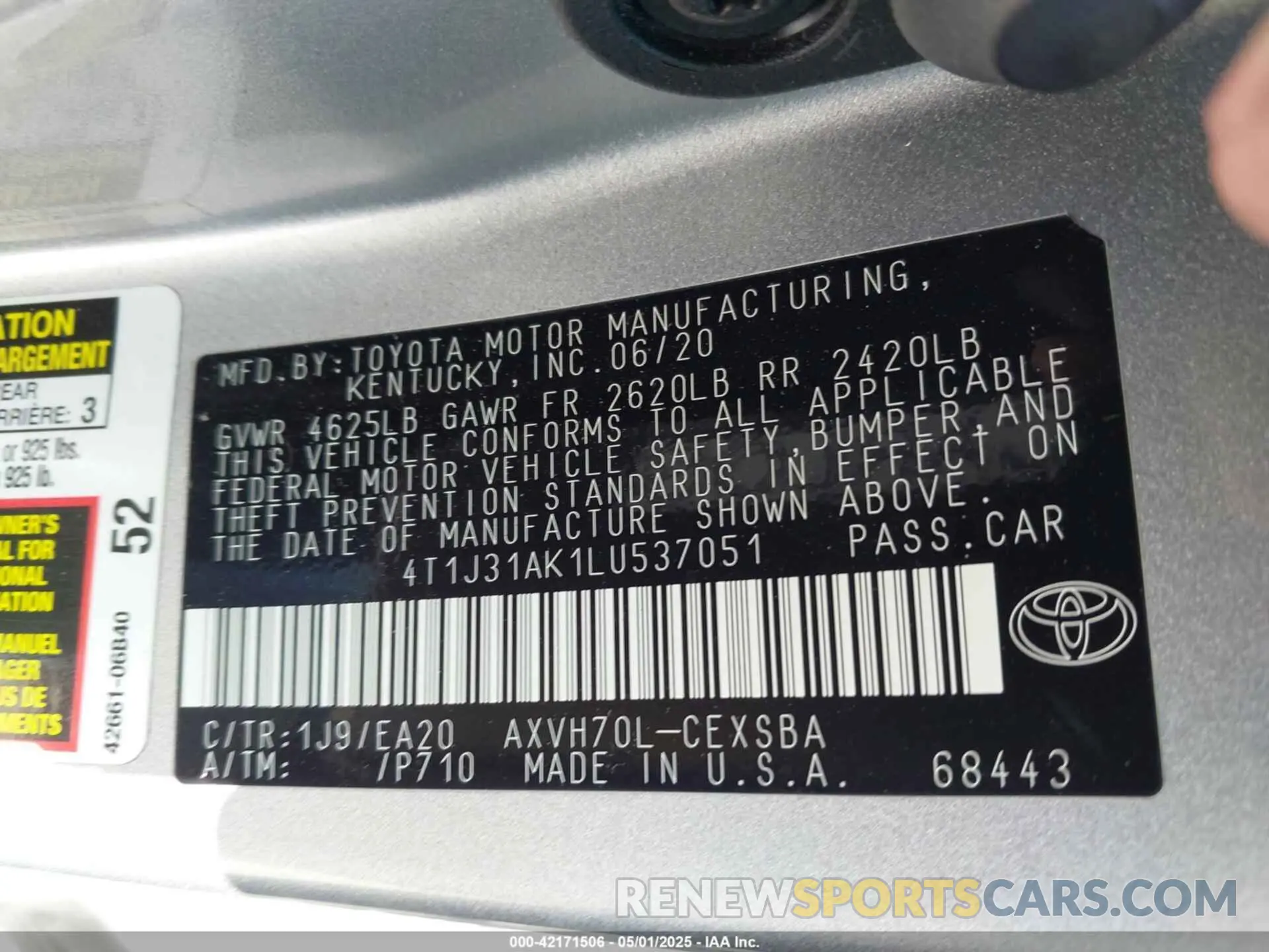 9 Фотография поврежденного автомобиля 4T1J31AK1LU537051 TOYOTA CAMRY 2020