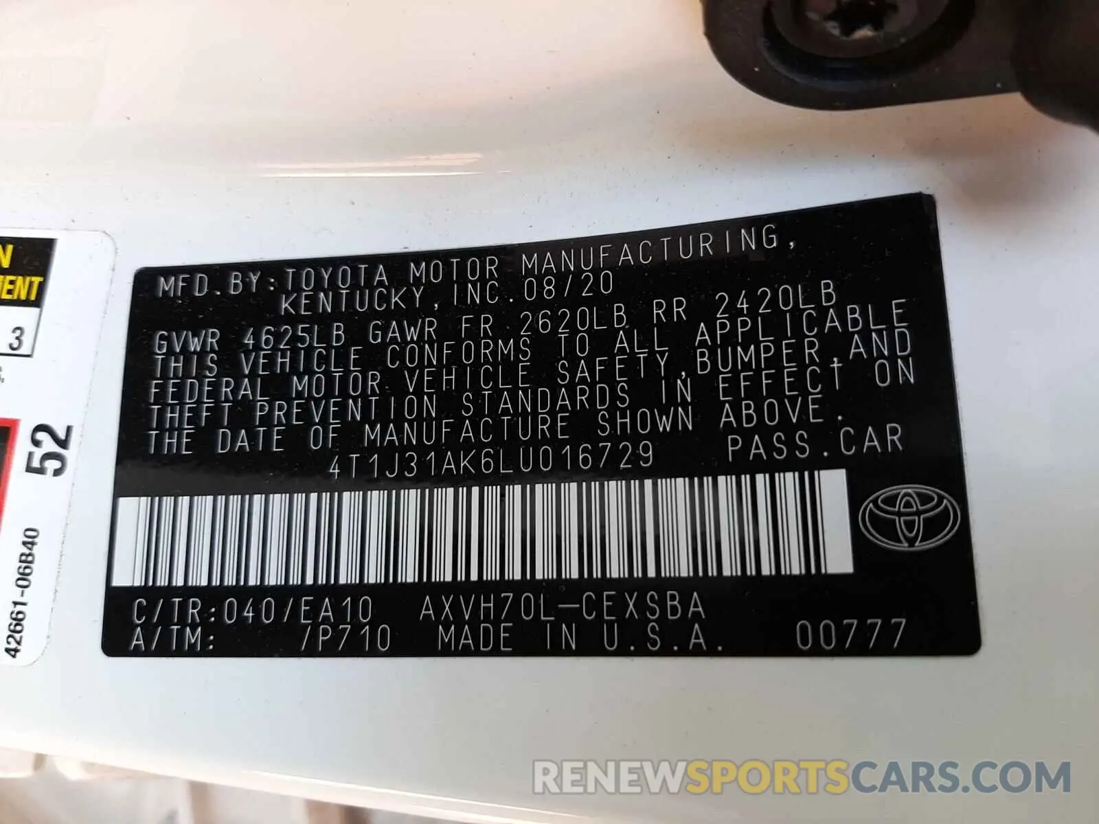10 Photograph of a damaged car 4T1J31AK6LU016729 TOYOTA CAMRY 2020