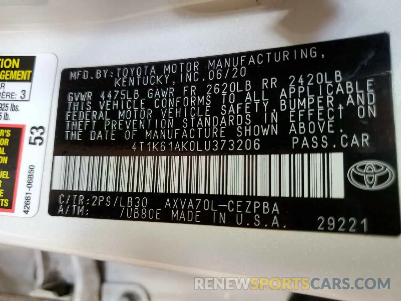 12 Фотография поврежденного автомобиля 4T1K61AK0LU373206 TOYOTA CAMRY 2020
