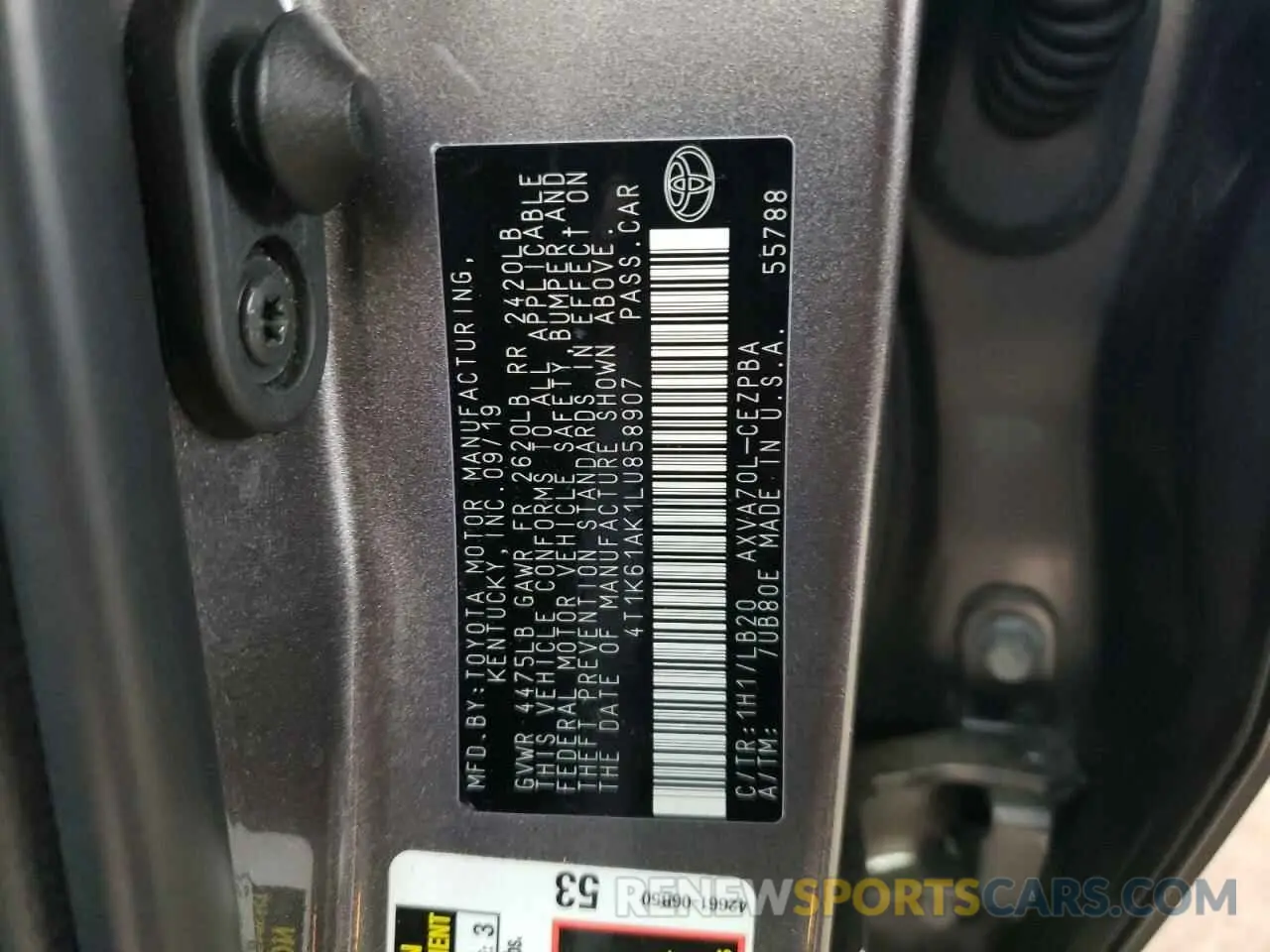 12 Photograph of a damaged car 4T1K61AK1LU858907 TOYOTA CAMRY 2020