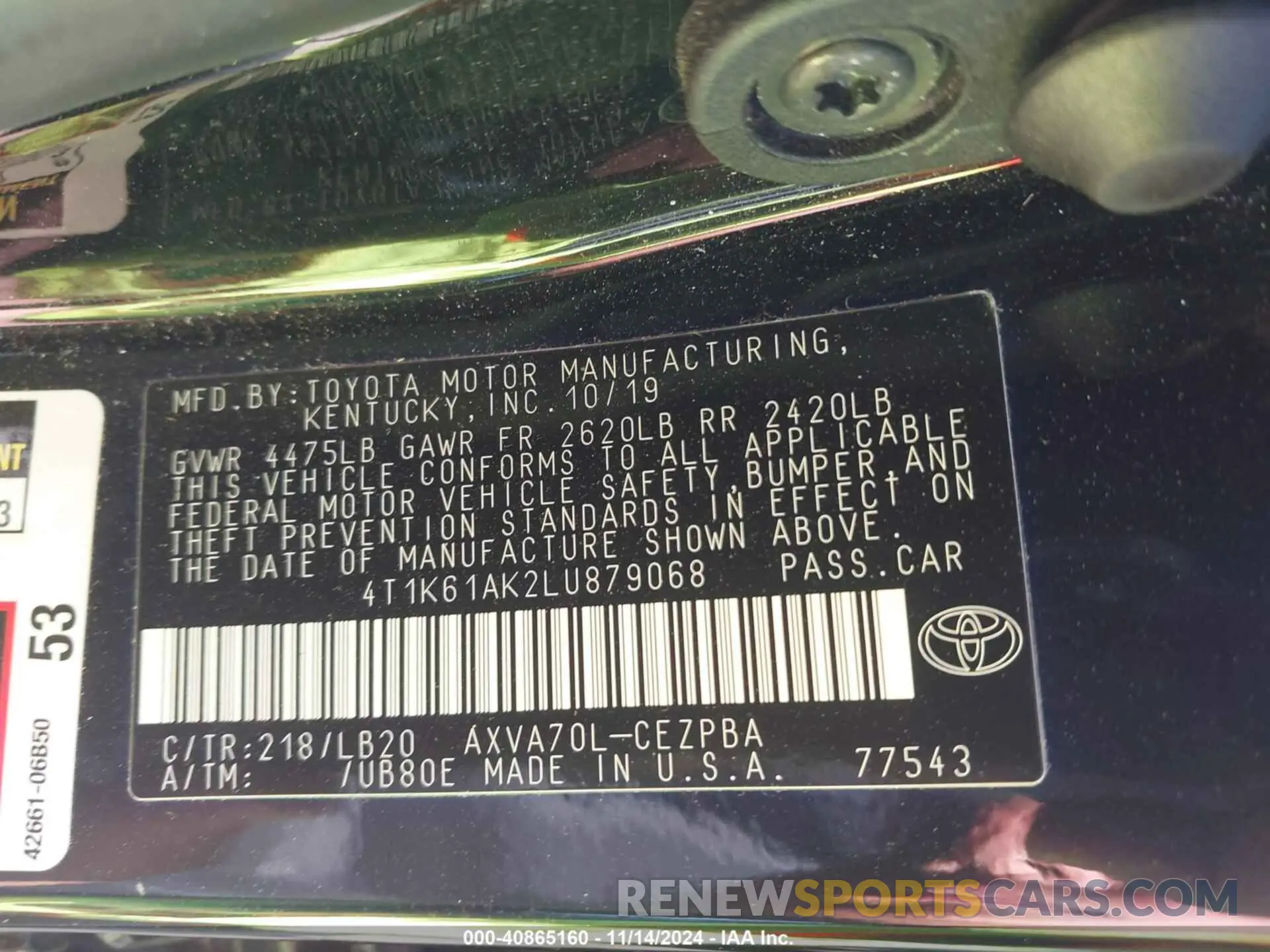 9 Фотография поврежденного автомобиля 4T1K61AK2LU879068 TOYOTA CAMRY 2020