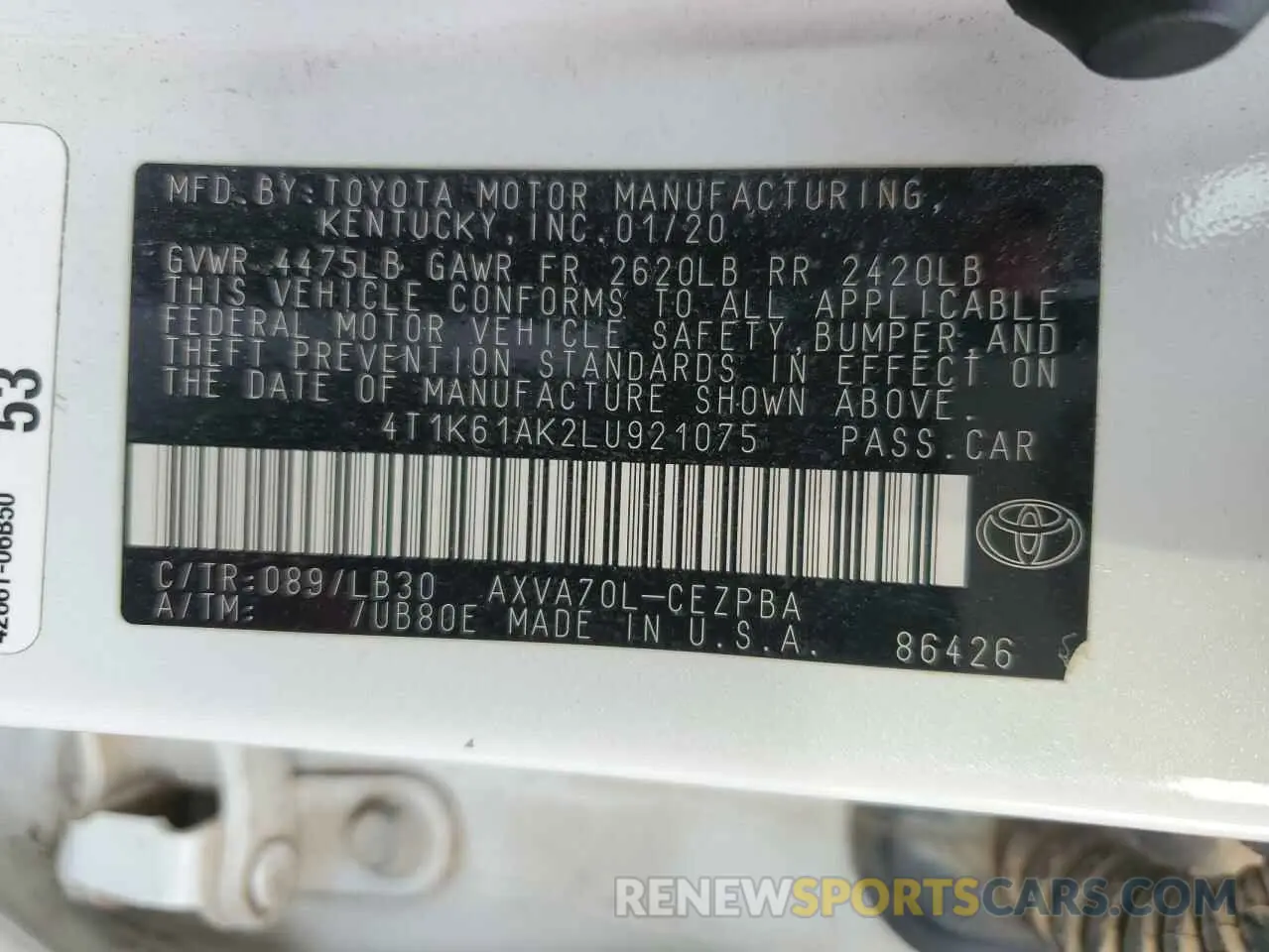 13 Фотография поврежденного автомобиля 4T1K61AK2LU921075 TOYOTA CAMRY 2020
