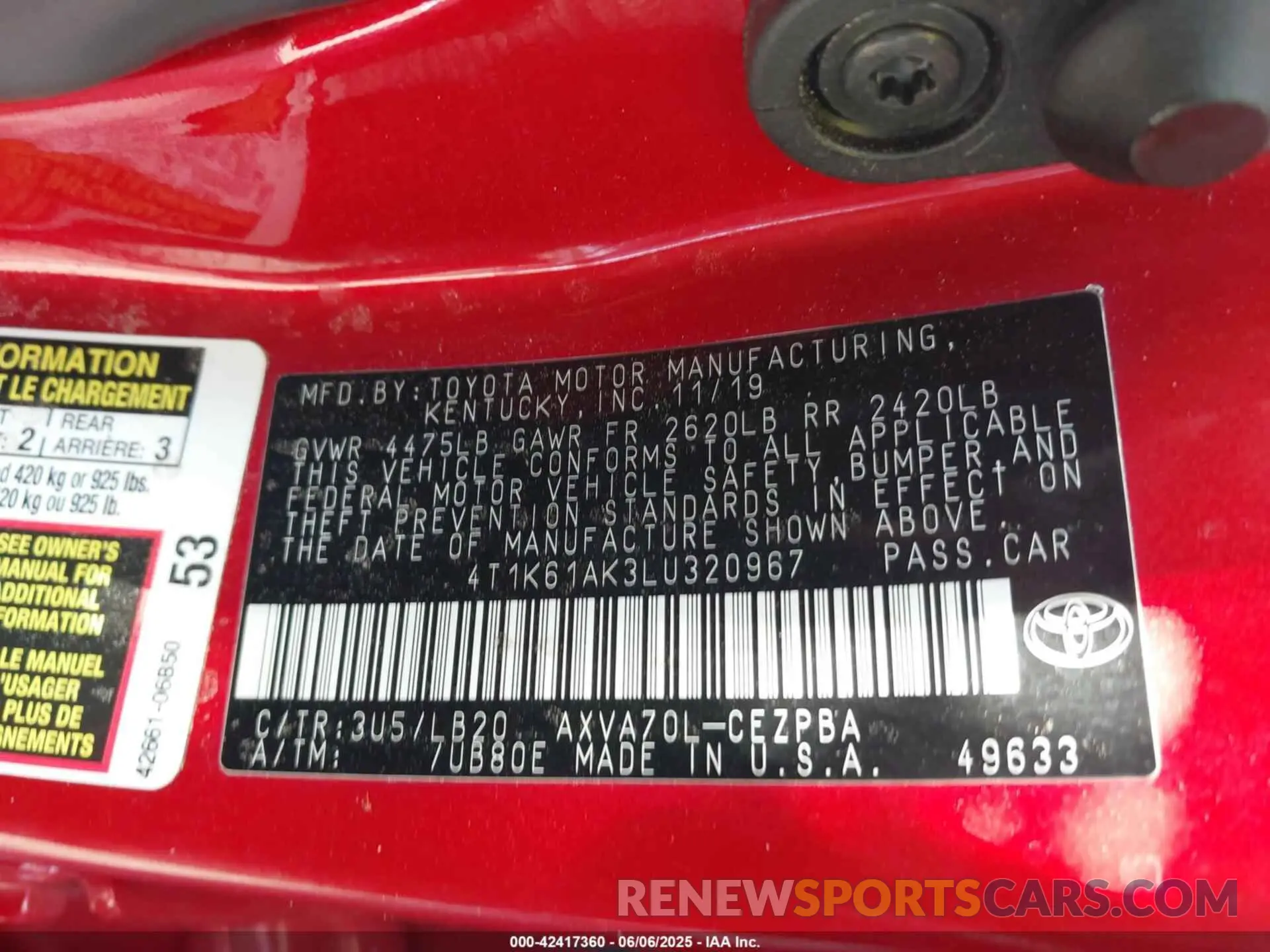 9 Photograph of a damaged car 4T1K61AK3LU320967 TOYOTA CAMRY 2020