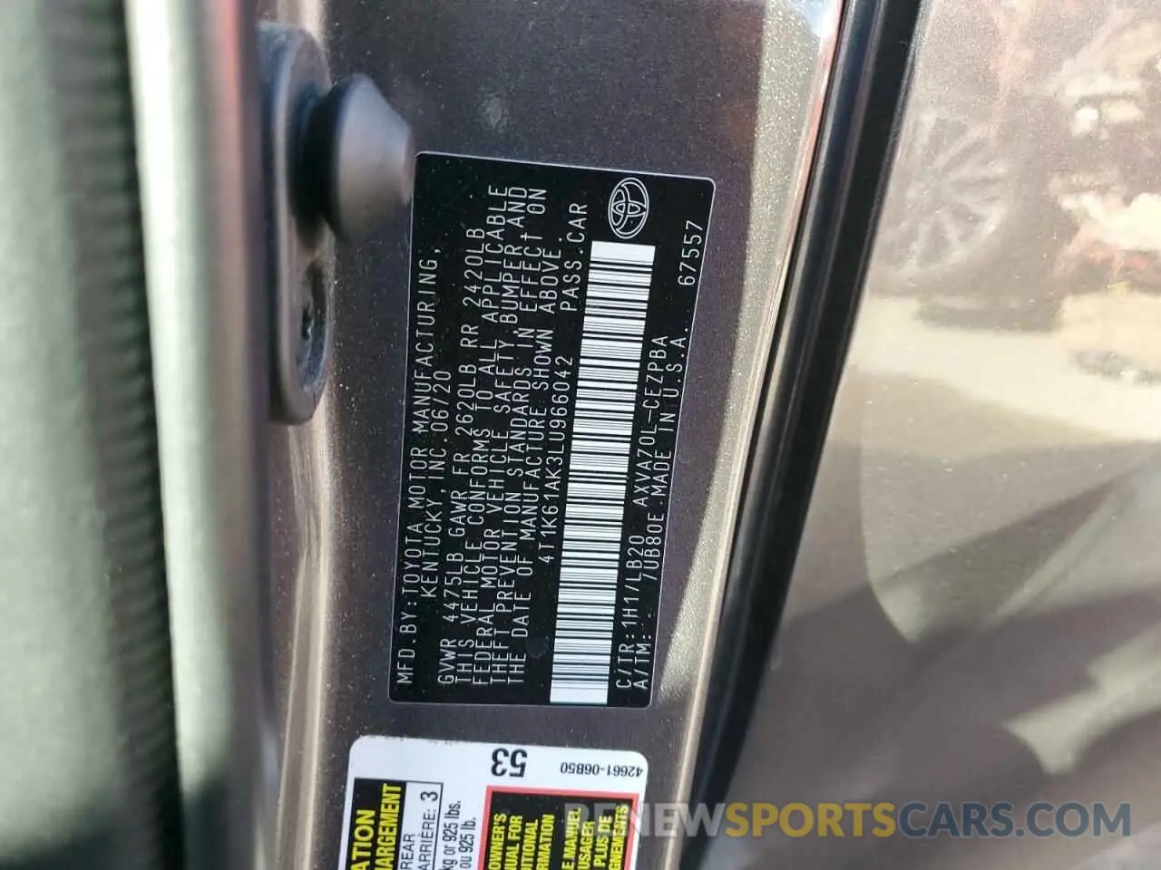 12 Фотография поврежденного автомобиля 4T1K61AK3LU966042 TOYOTA CAMRY 2020