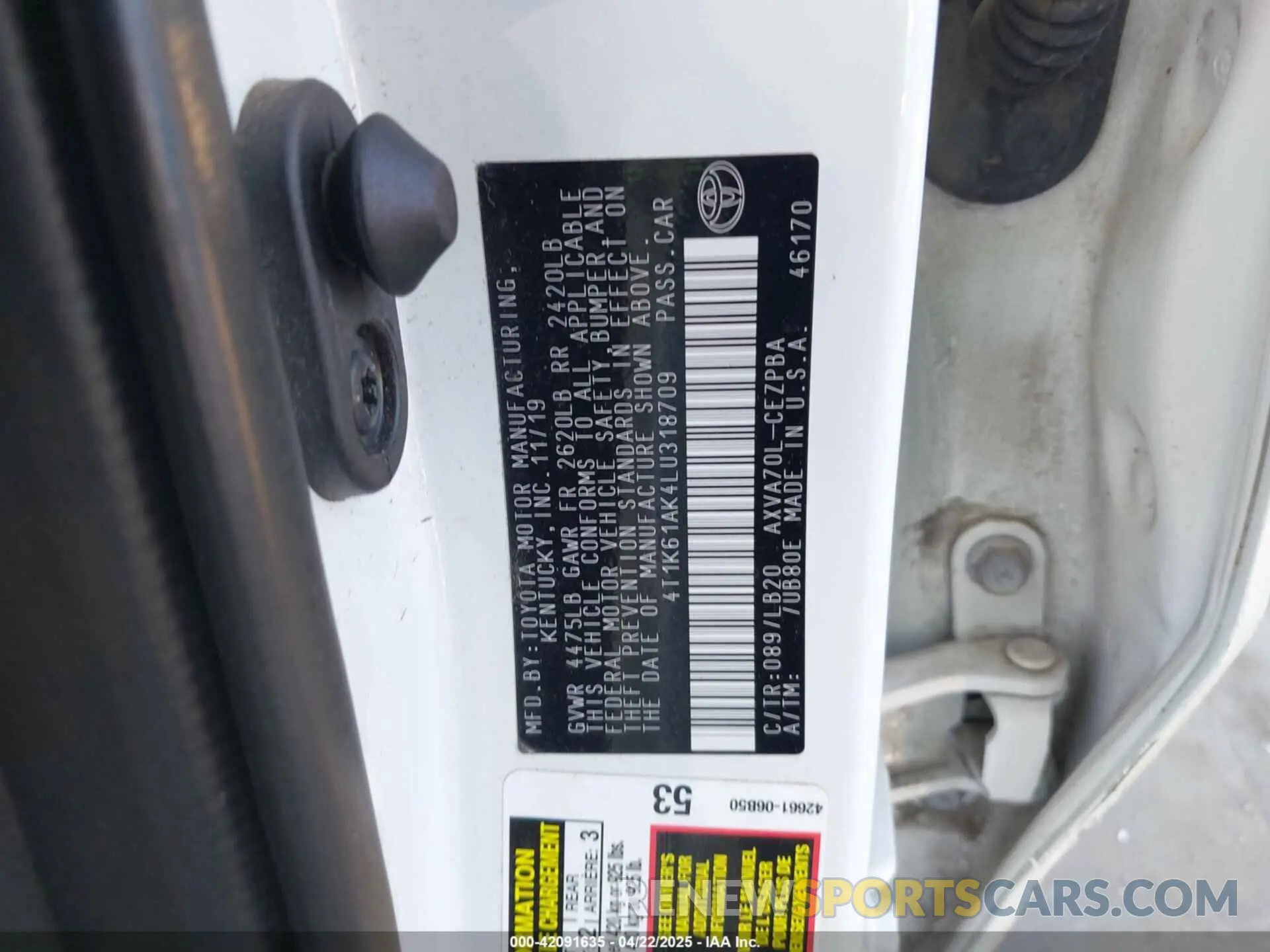 9 Фотография поврежденного автомобиля 4T1K61AK4LU318709 TOYOTA CAMRY 2020