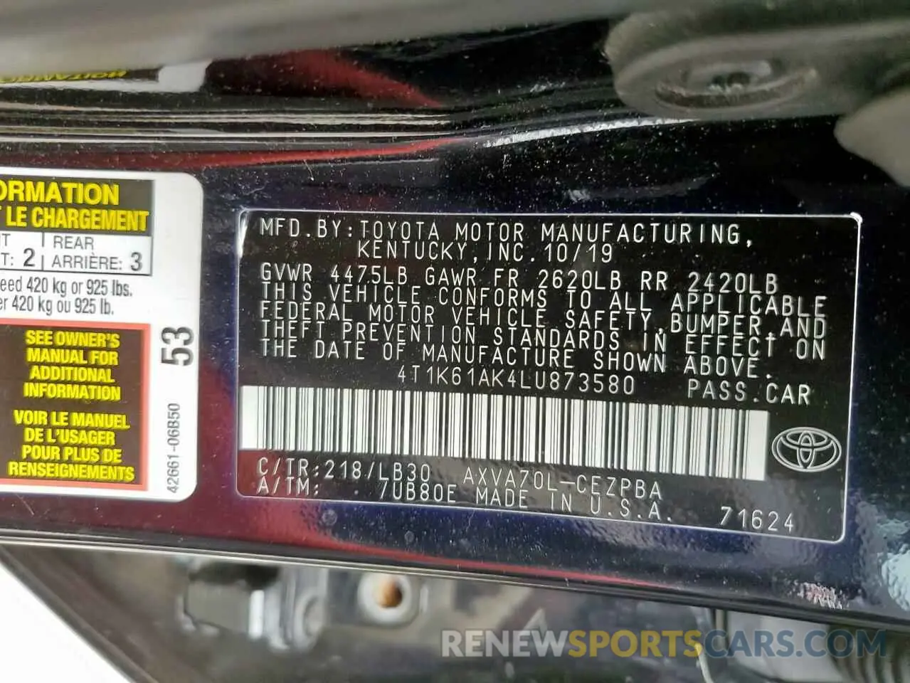 13 Photograph of a damaged car 4T1K61AK4LU873580 TOYOTA CAMRY 2020