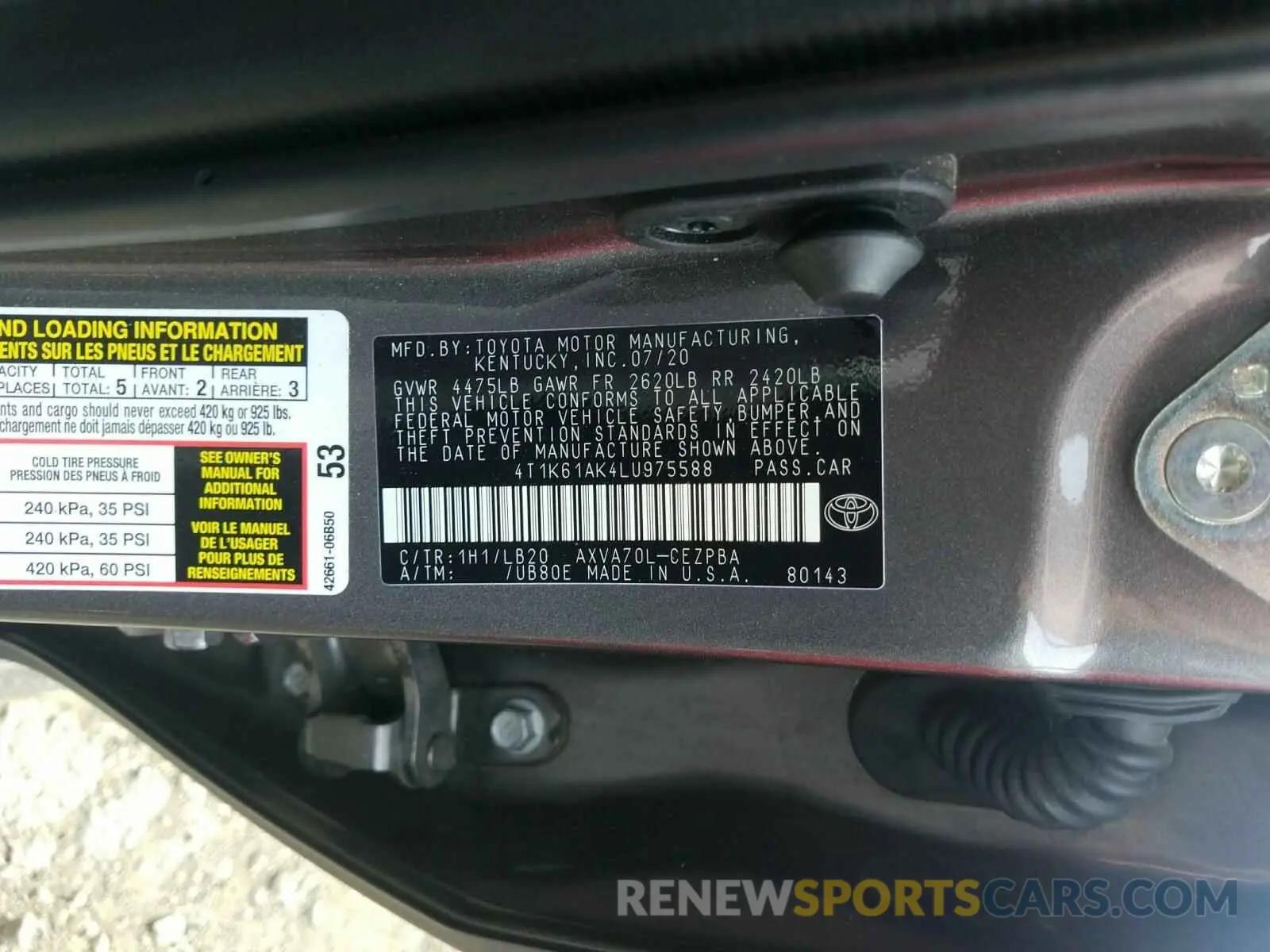 10 Photograph of a damaged car 4T1K61AK4LU975588 TOYOTA CAMRY 2020