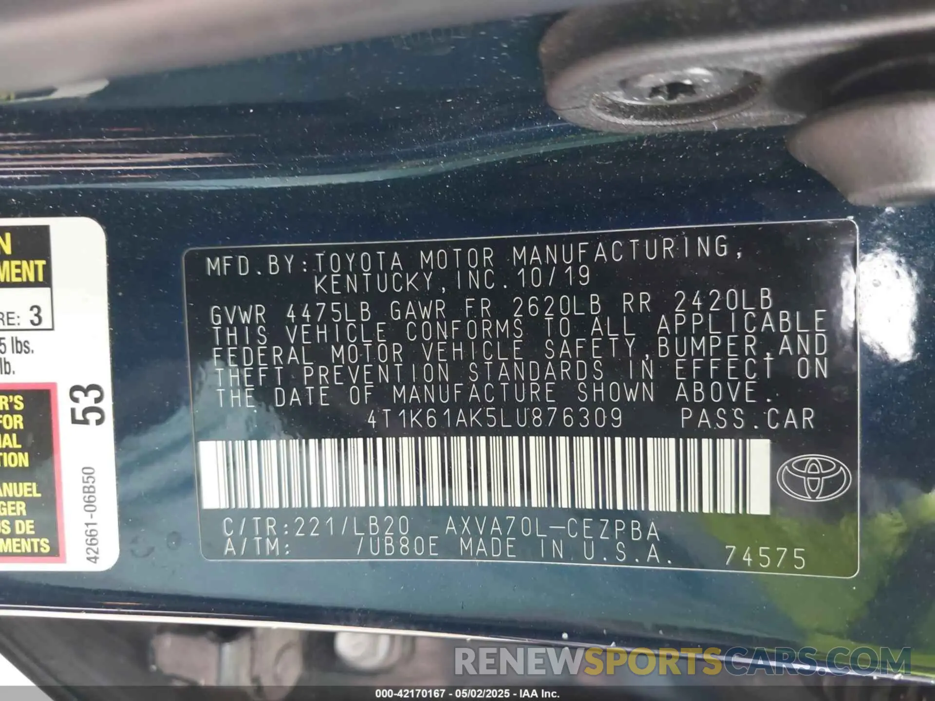 9 Photograph of a damaged car 4T1K61AK5LU876309 TOYOTA CAMRY 2020