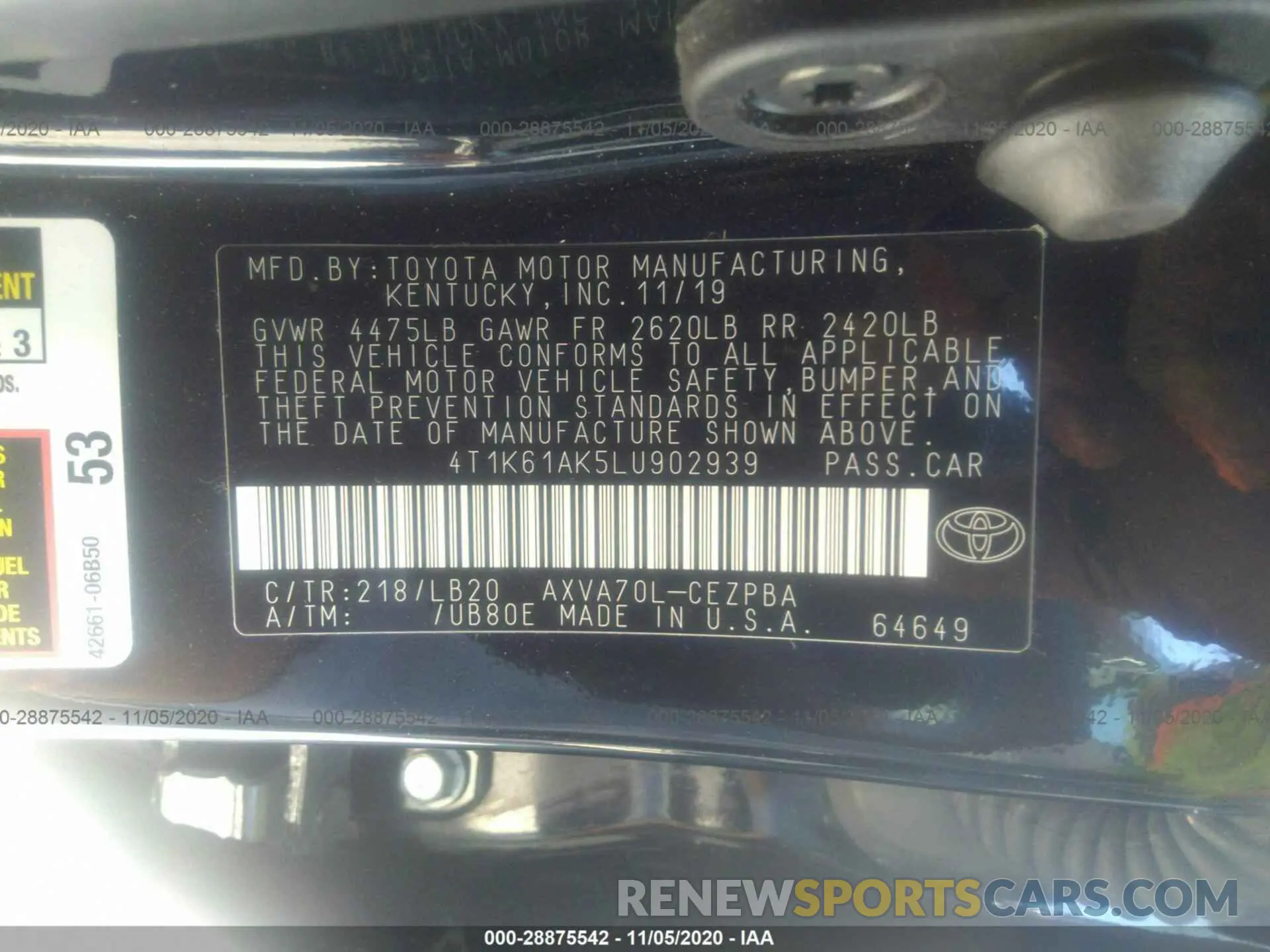 9 Photograph of a damaged car 4T1K61AK5LU902939 TOYOTA CAMRY 2020