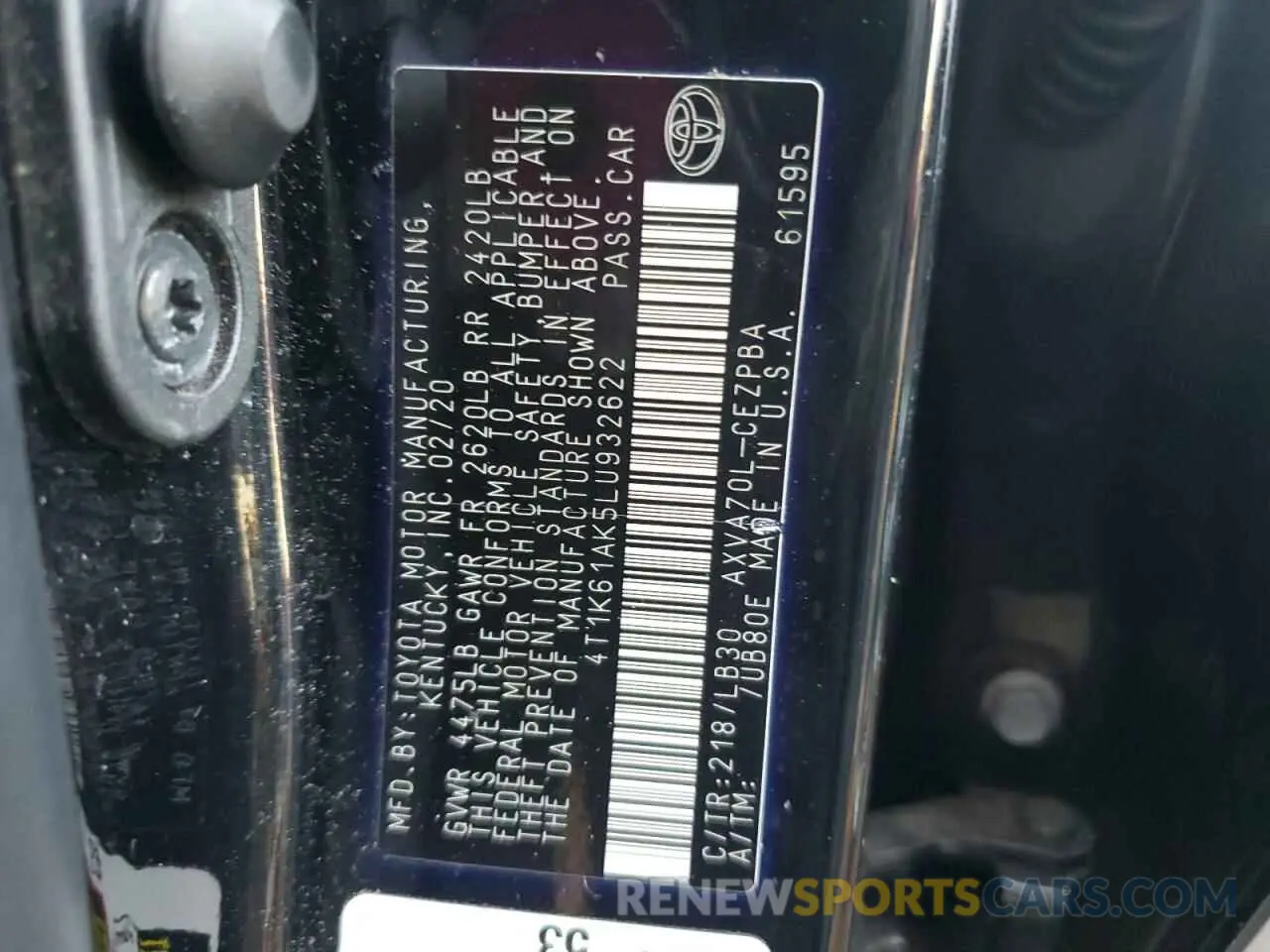 12 Фотография поврежденного автомобиля 4T1K61AK5LU932622 TOYOTA CAMRY 2020