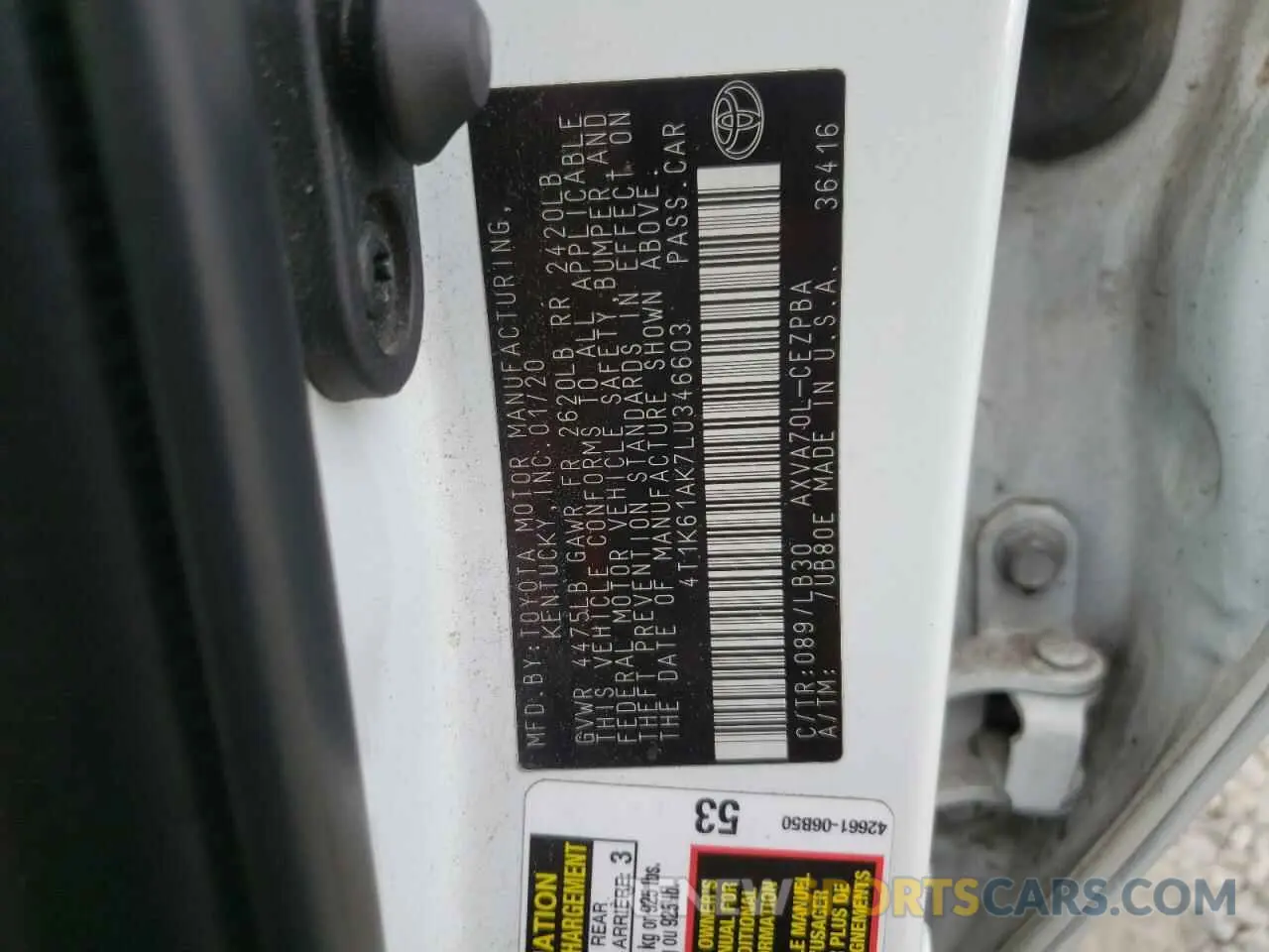 12 Photograph of a damaged car 4T1K61AK7LU346603 TOYOTA CAMRY 2020