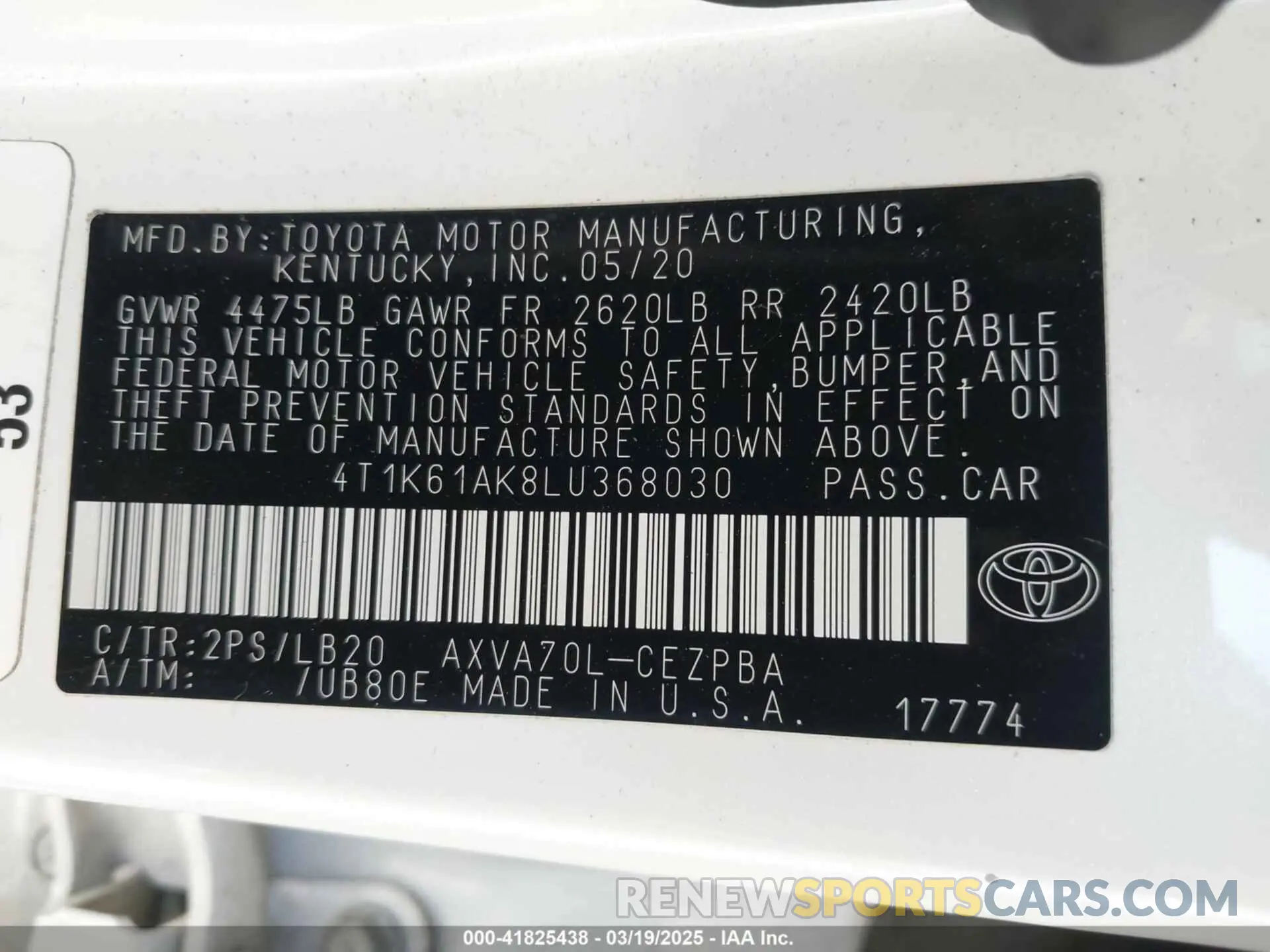 9 Photograph of a damaged car 4T1K61AK8LU368030 TOYOTA CAMRY 2020