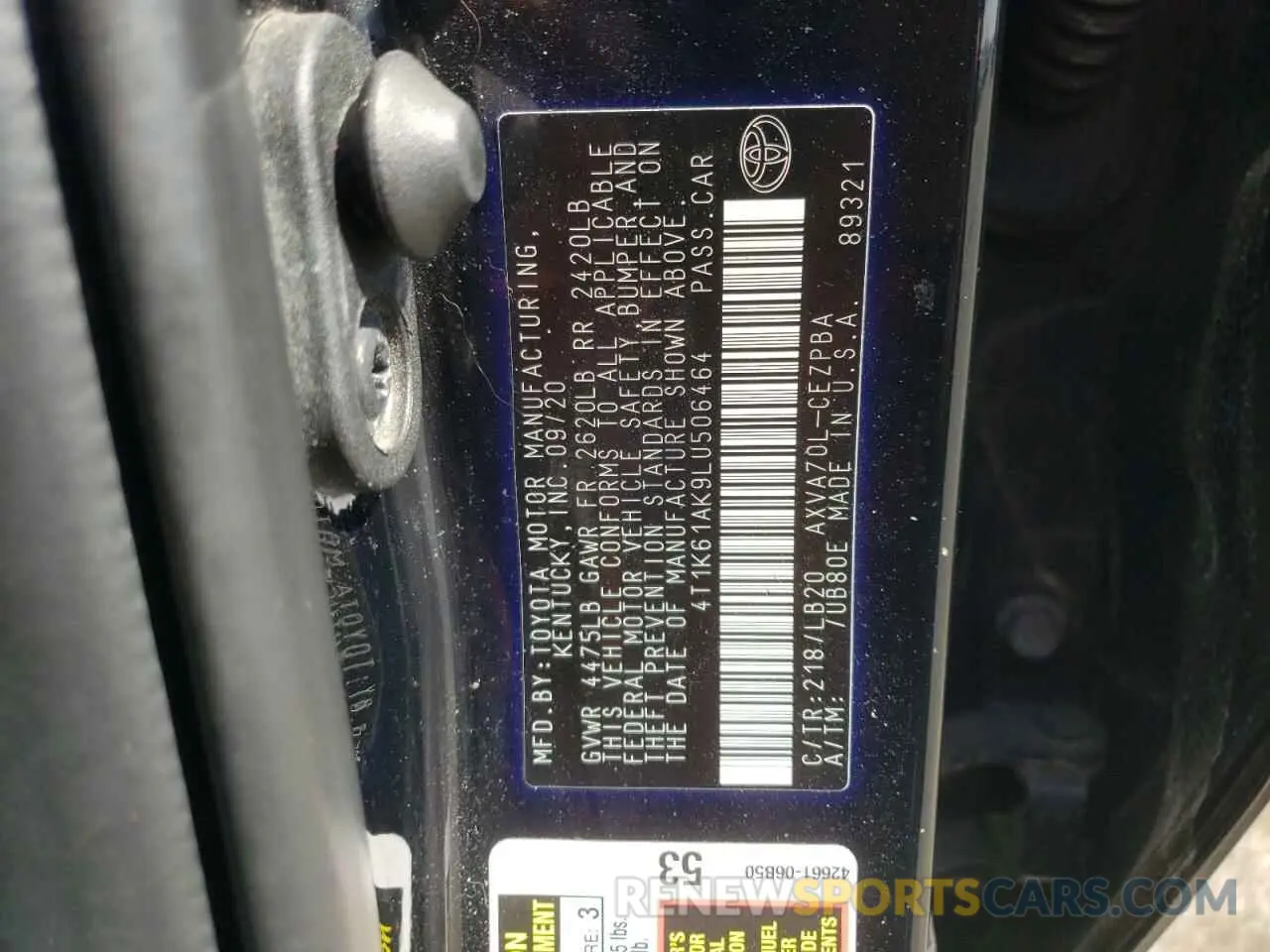 12 Photograph of a damaged car 4T1K61AK9LU506464 TOYOTA CAMRY 2020