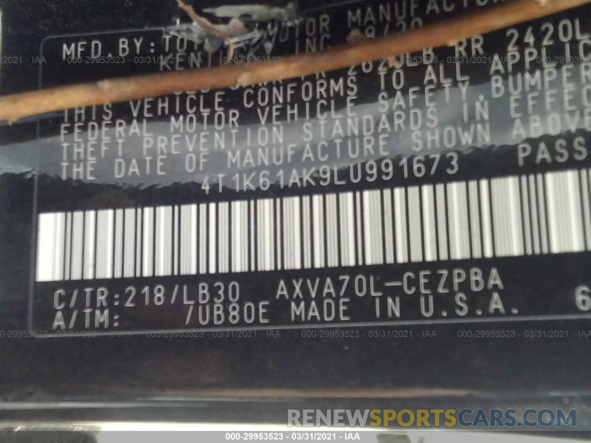 9 Photograph of a damaged car 4T1K61AK9LU991673 TOYOTA CAMRY 2020