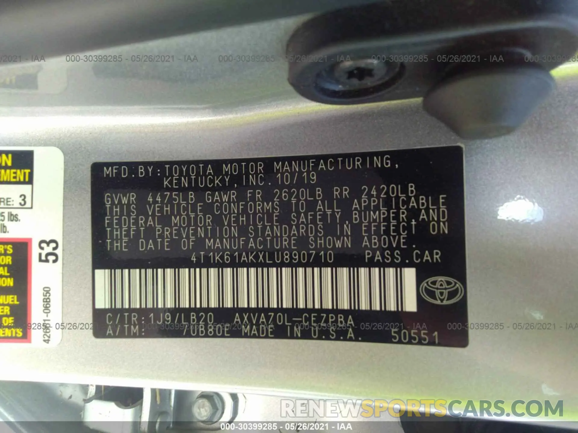 9 Photograph of a damaged car 4T1K61AKXLU890710 TOYOTA CAMRY 2020
