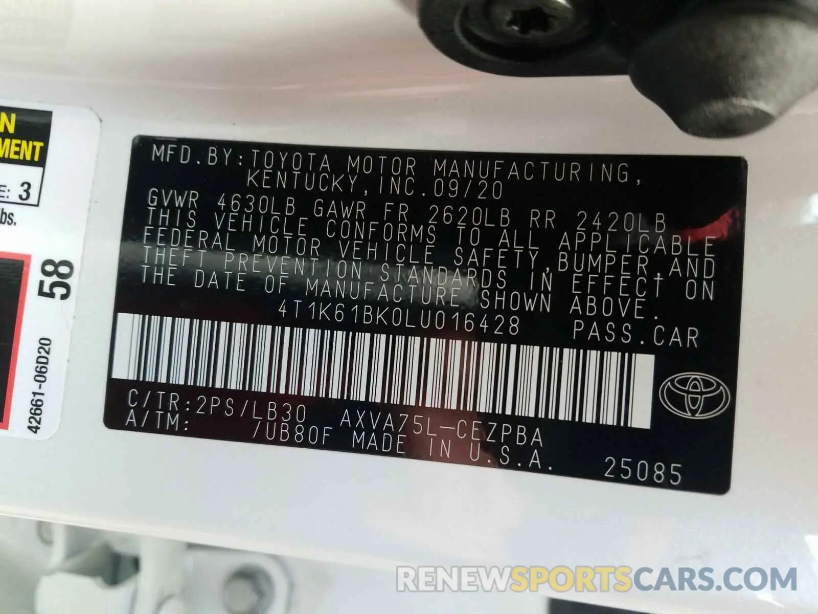 10 Photograph of a damaged car 4T1K61BK0LU016428 TOYOTA CAMRY 2020