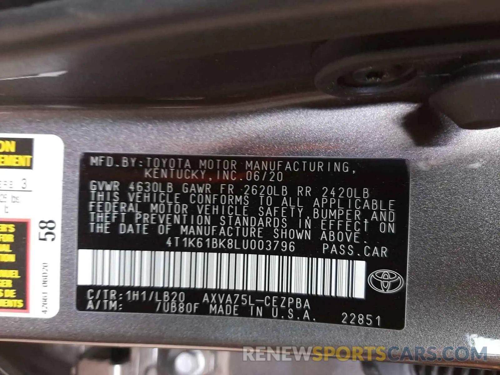 10 Фотография поврежденного автомобиля 4T1K61BK8LU003796 TOYOTA CAMRY 2020