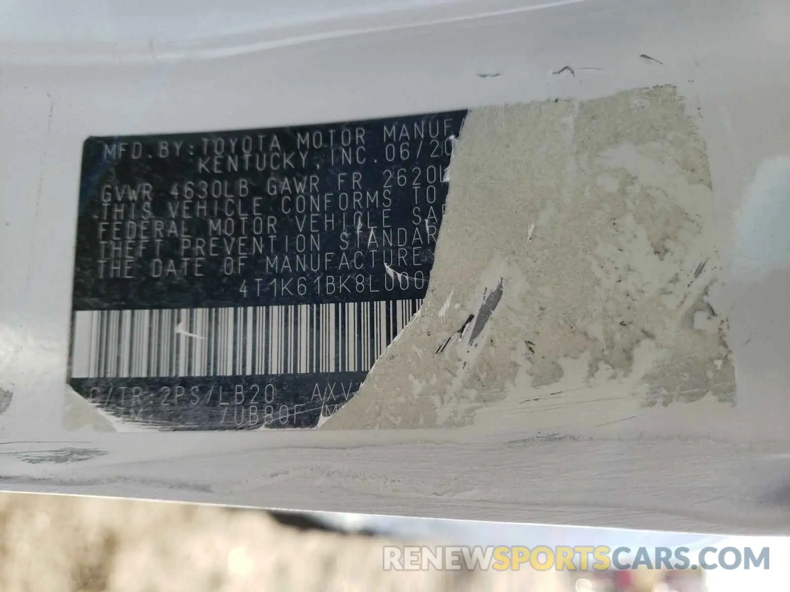 10 Photograph of a damaged car 4T1K61BK8LU005600 TOYOTA CAMRY 2020